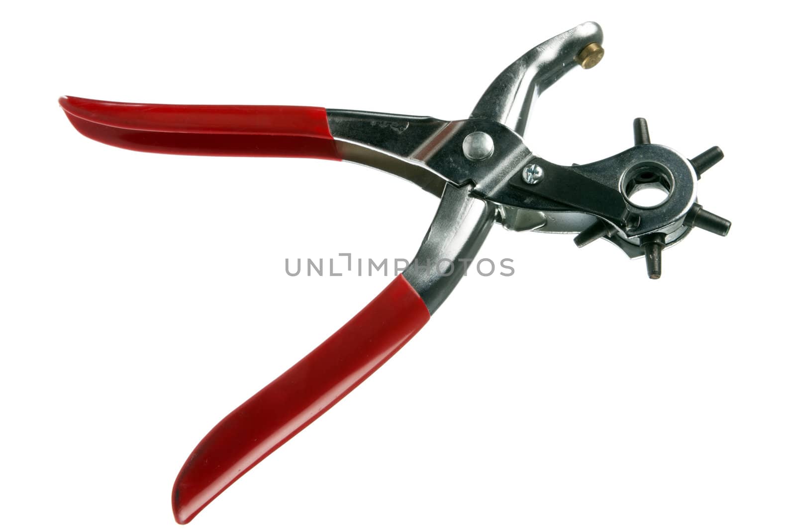 Tool used to pierce belts and shoes with white background