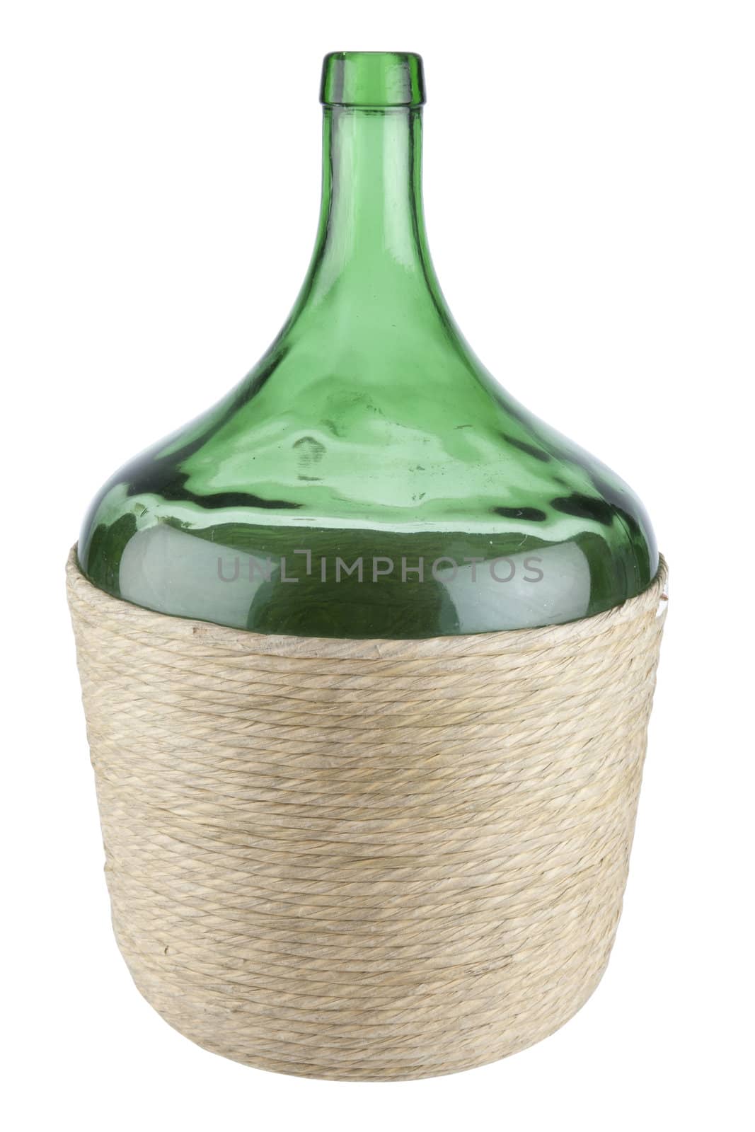 big green glass wine bottle on a white background 