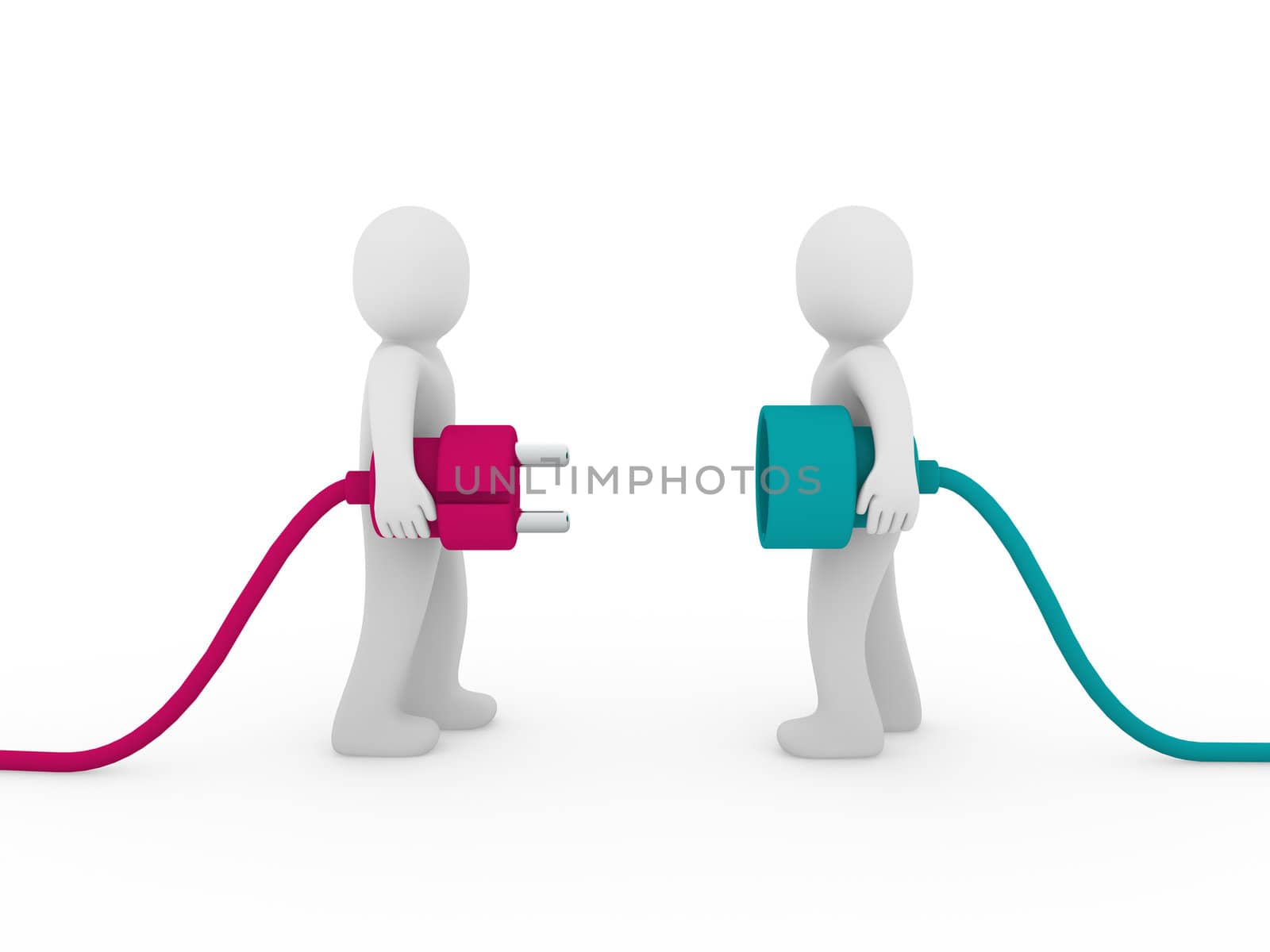 3d men human plug pink green cable energy