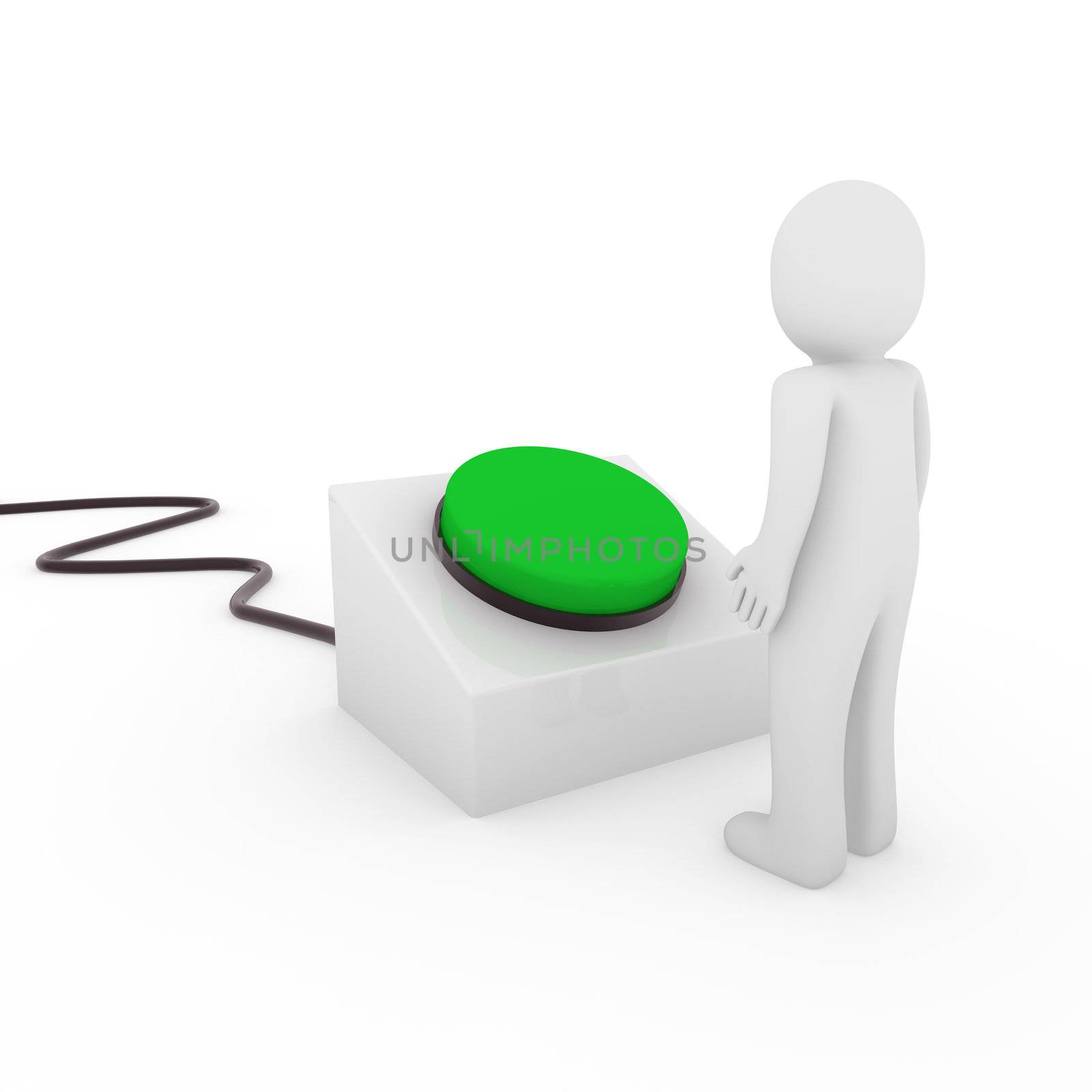 3d human man button stop start green push