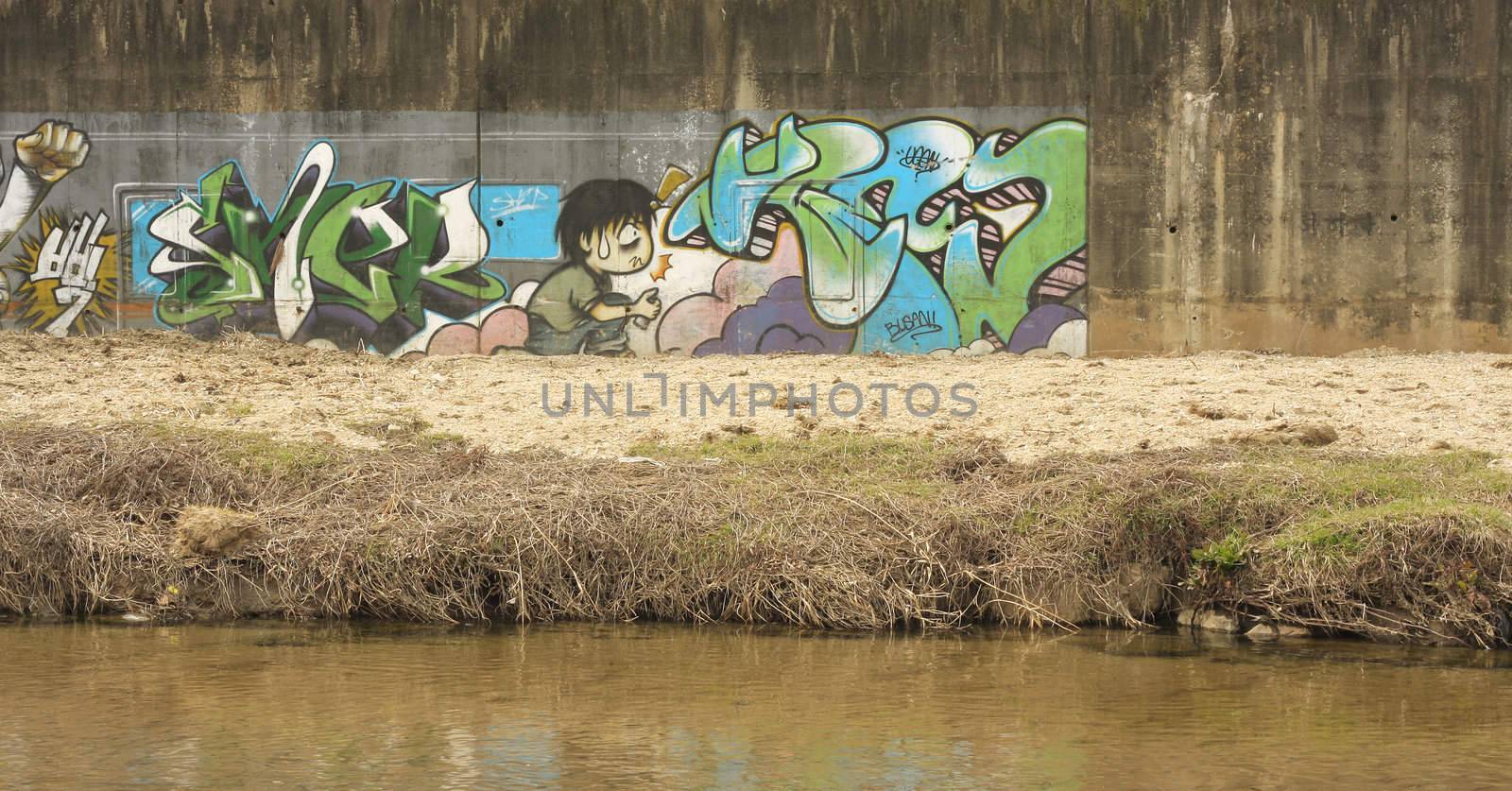 Grafitti on river bank located in Anyang Korea.