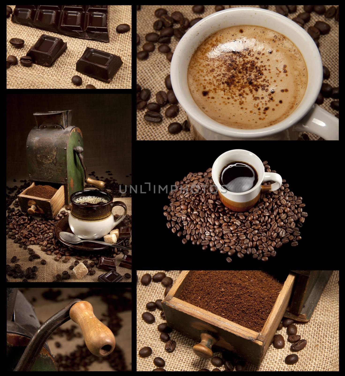 Coffee decoration collection on braun and black background