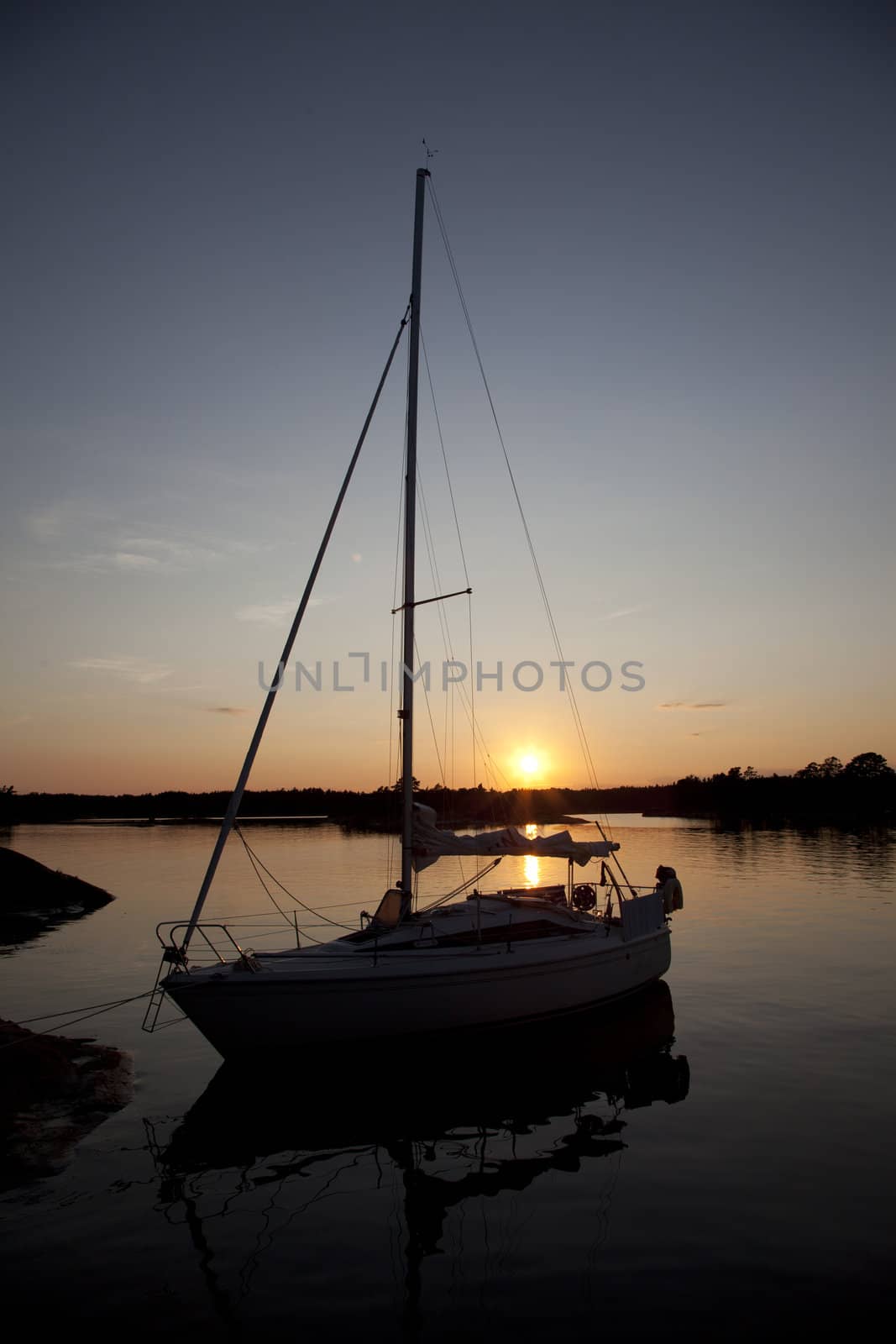Sailboat silhouette with a beautiful sunset 