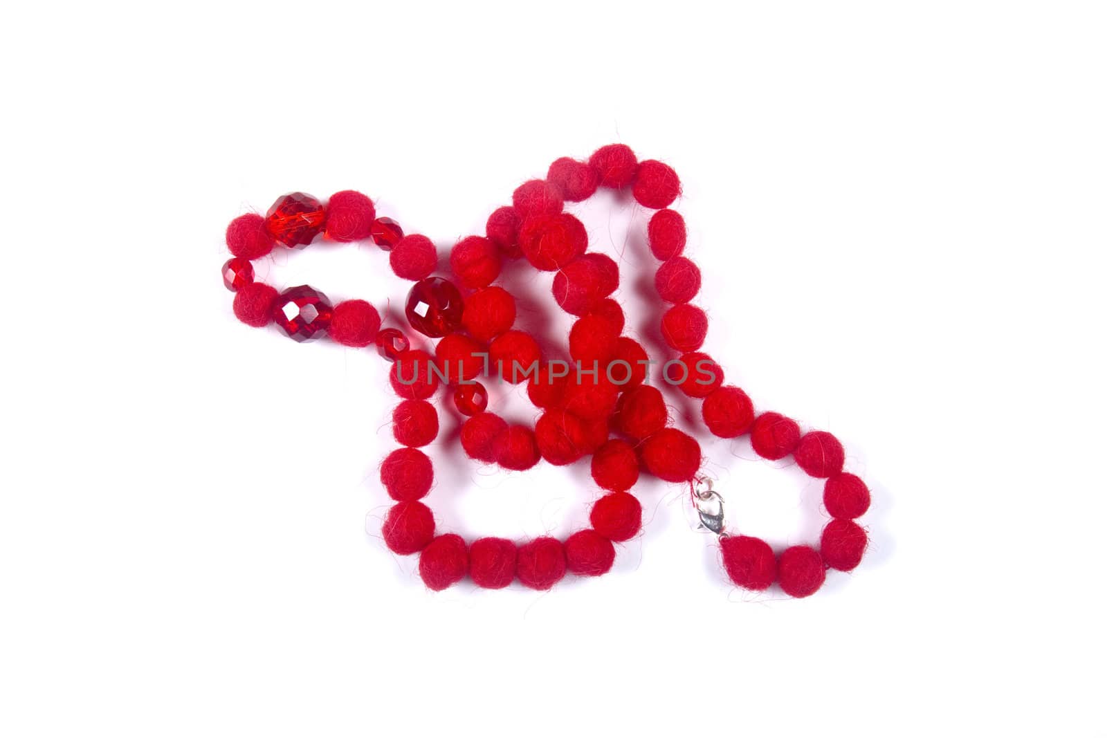 Red beads on white background