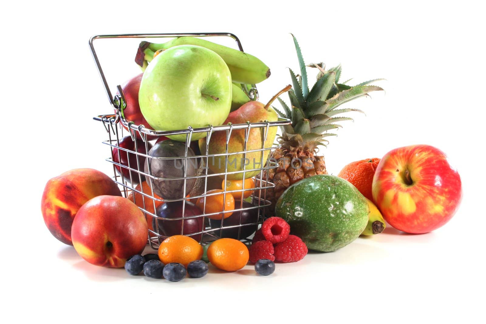 Mix of native and exotic fruit in a Shopping basket