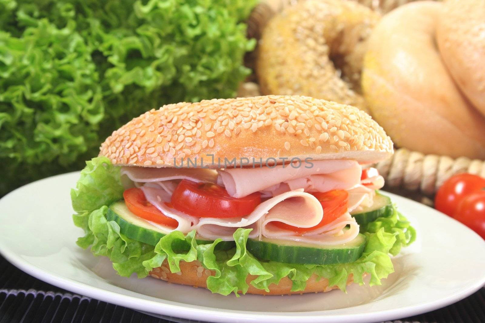 Bagel with chicken breast by discovery