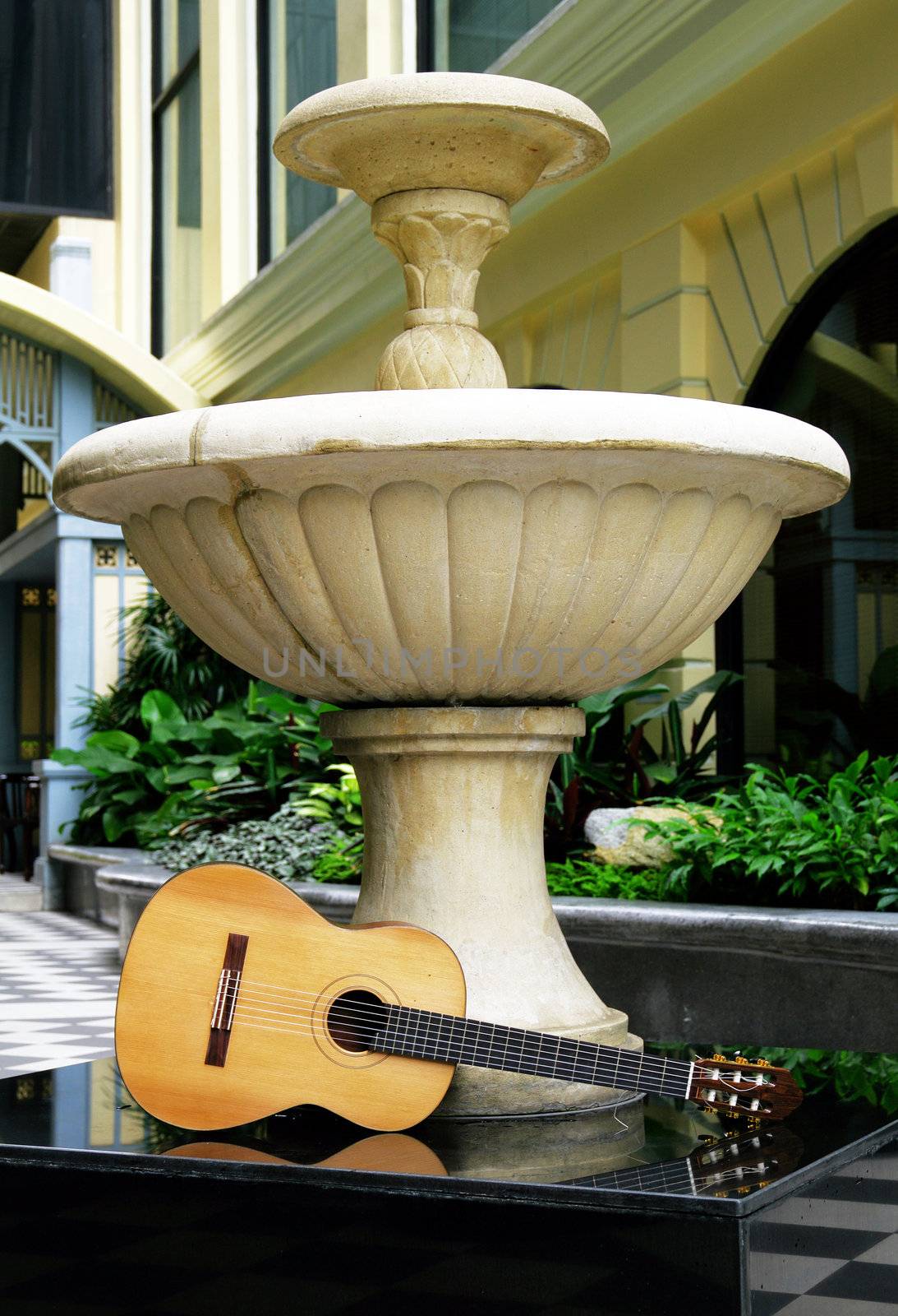 classical guitar in hotel park