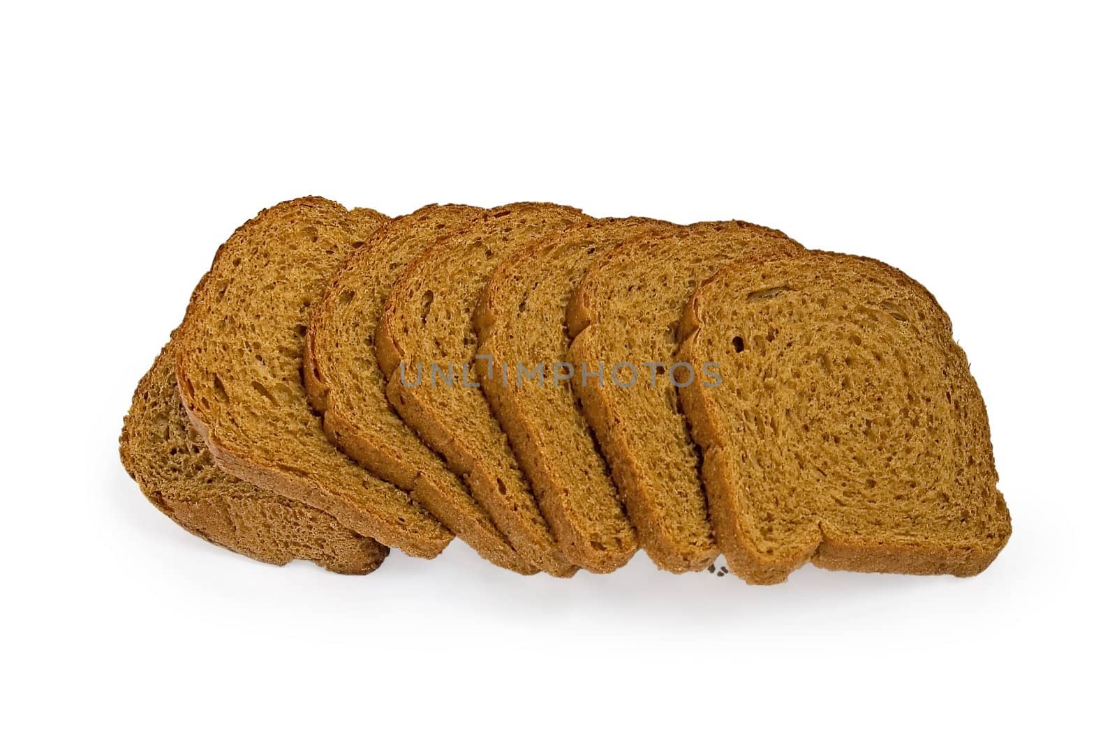 Cut the pitted rye bread on a white background