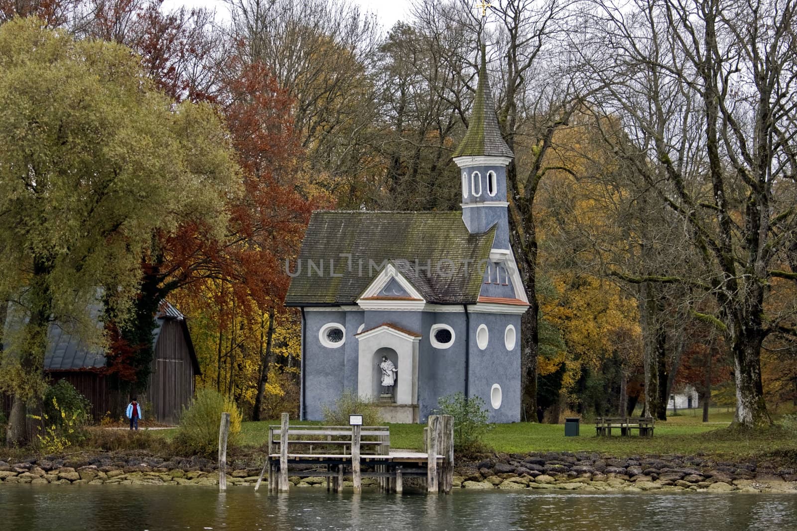 Church on an island at Chiemsee lake in Germany by evgeshag