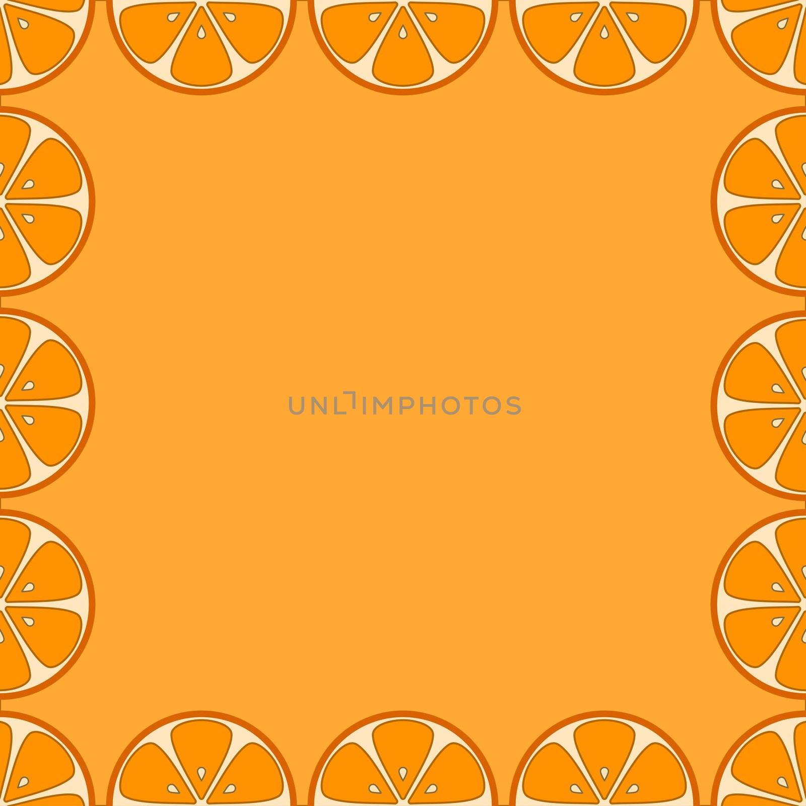 Abstract vector background, frame from fruits, segments of oranges