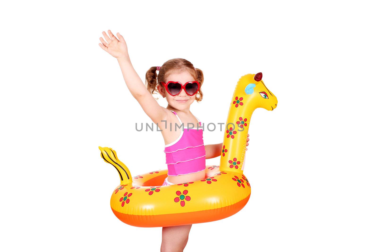 little girl with sunglasses ready for beach by goce