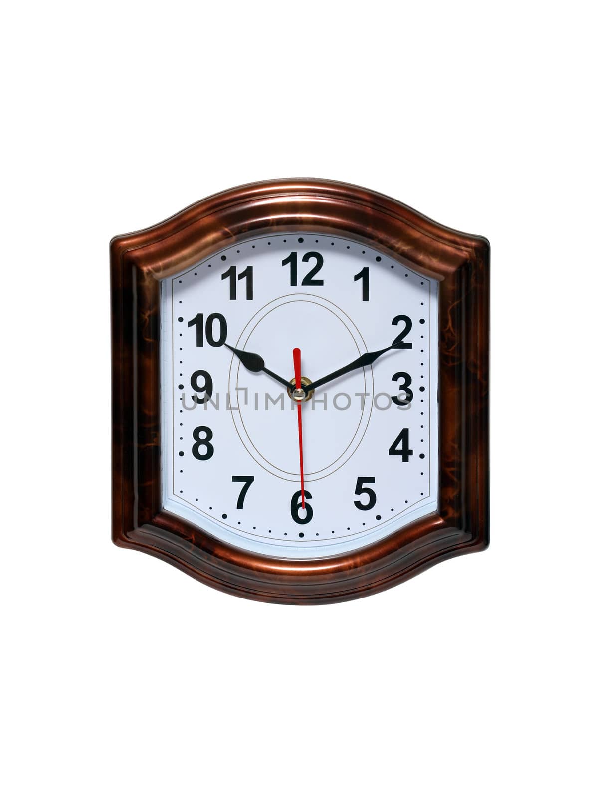 Closeup of nice modern clock isolated on white background with clipping path