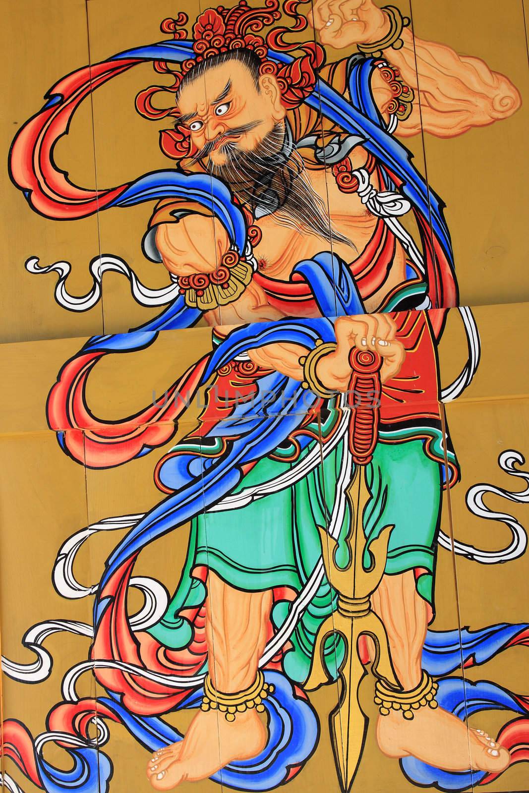 Religion painting on the wall - buddism in Seoul Korea.