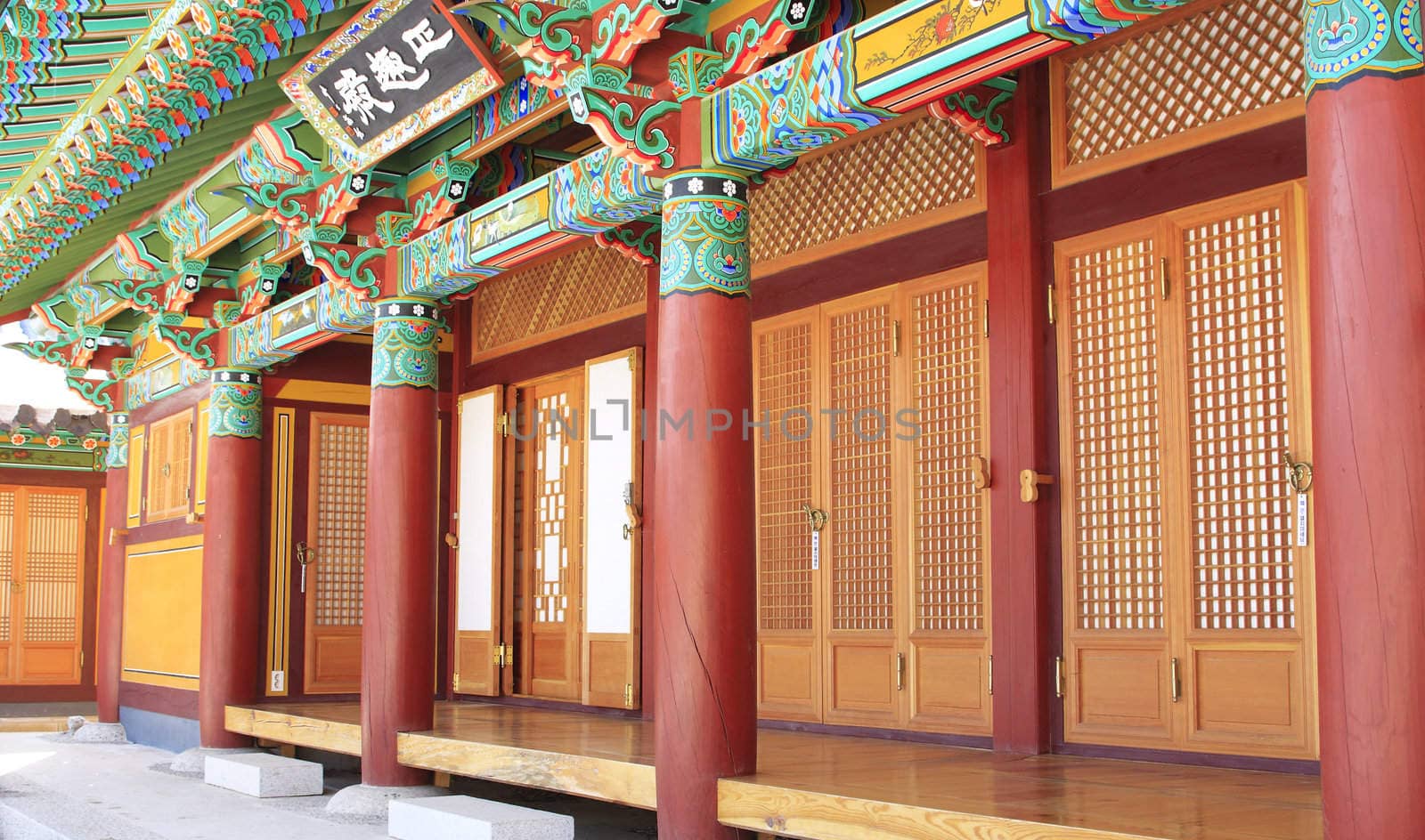 doors on a buddhist temple in south korea.