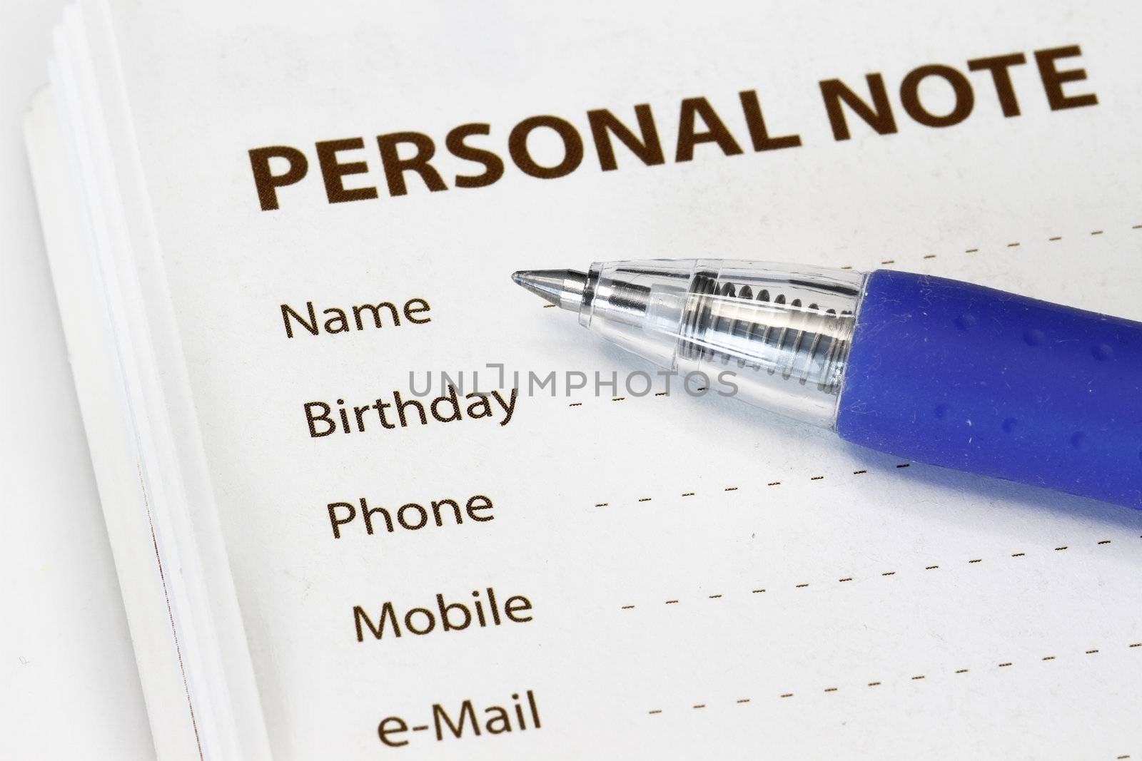 Personal information to be fill in - many uses for business.