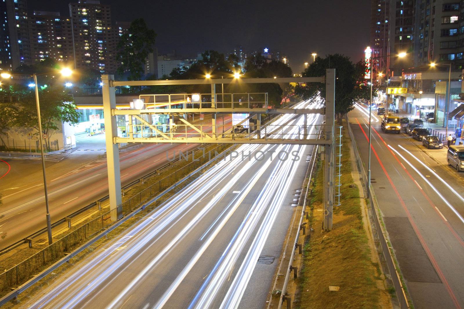 Traffic in city at night