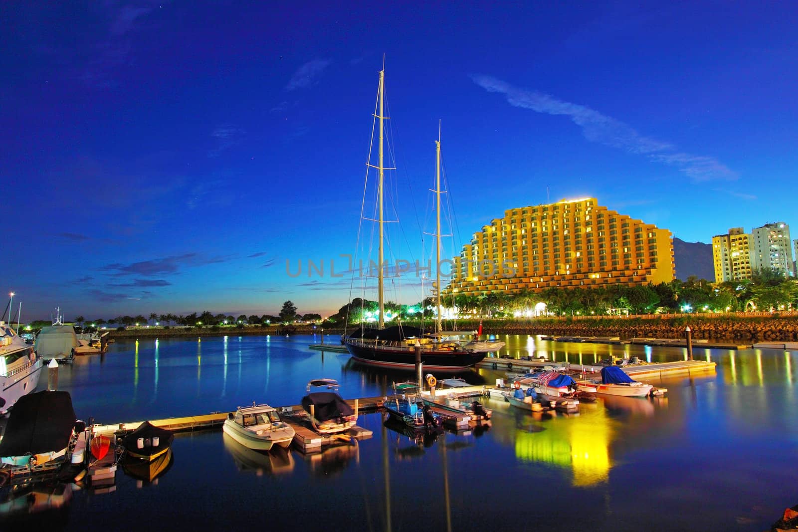 Gold Coast yacht pier at sunset time  by kawing921