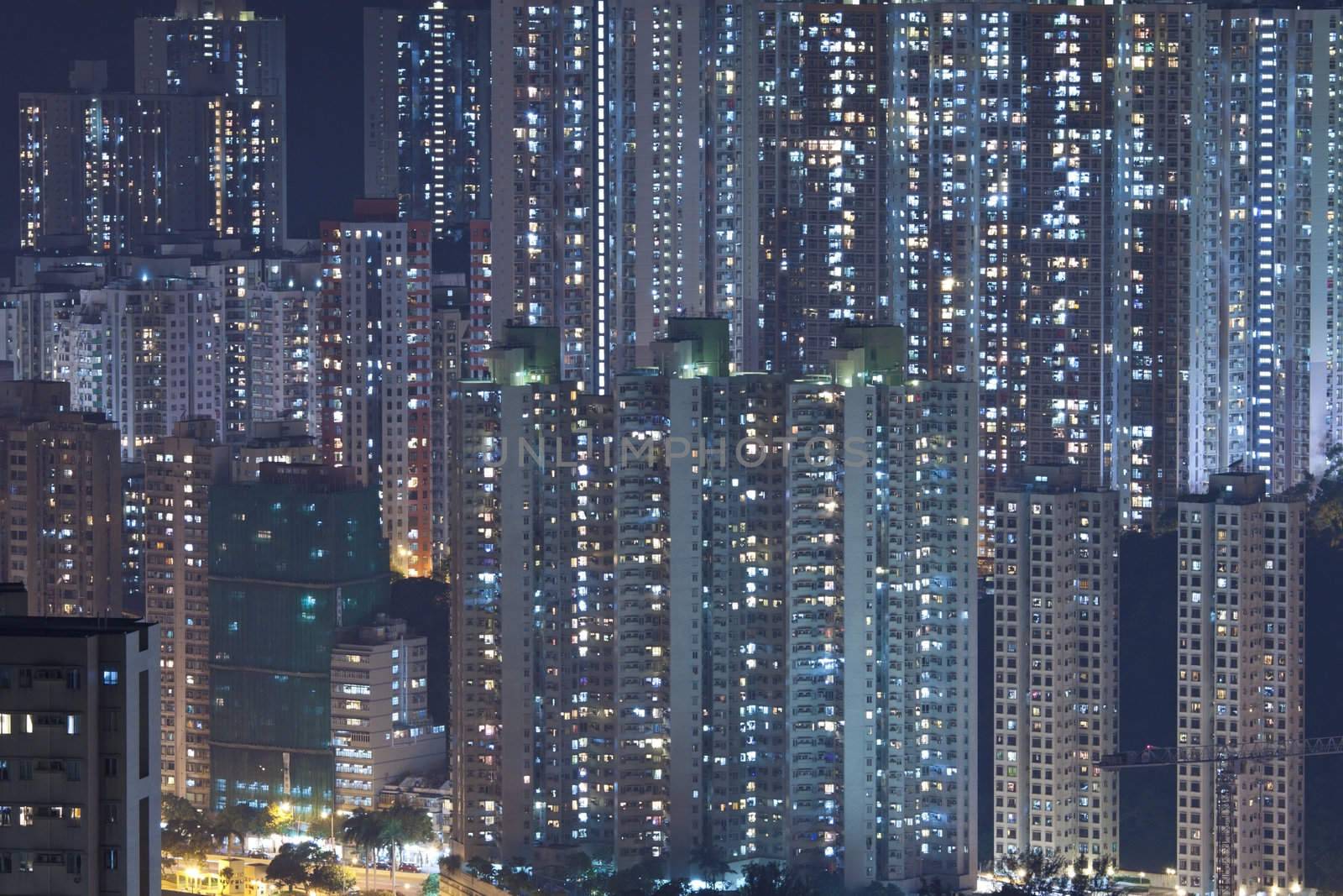 Hong Kong crowded apartments at night - The feeling of "Under th by kawing921