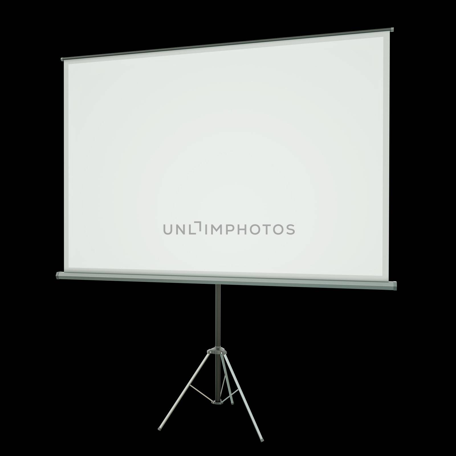Blank projection screen over black background. 3D rendered image