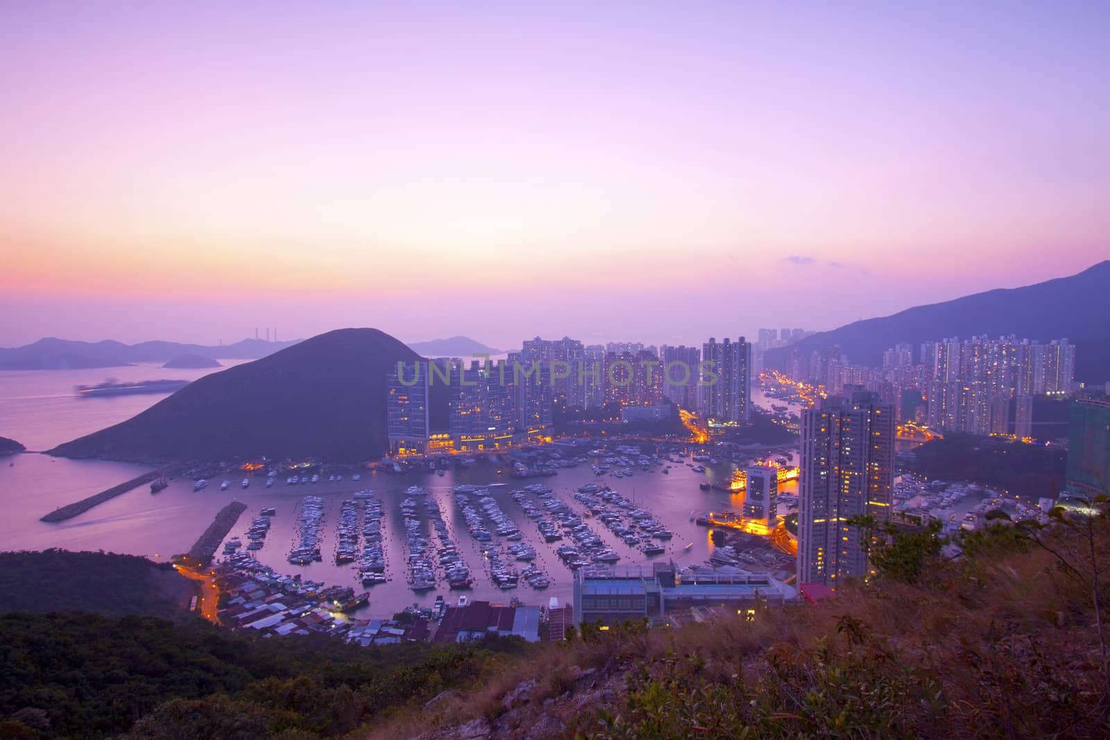 Hong Kong sunset at hilltop 