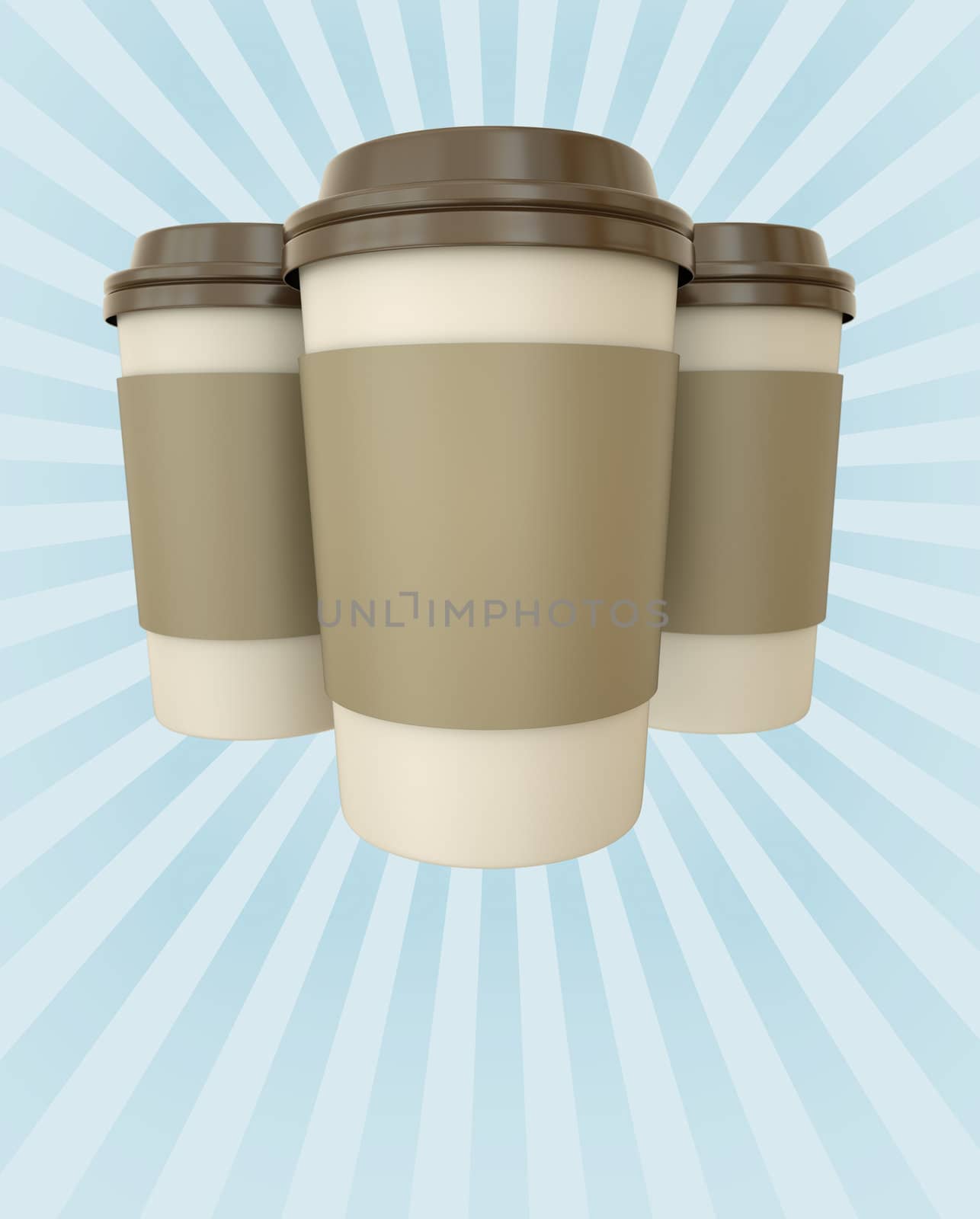 Coffee cups poster with copyspace. 3D render.
