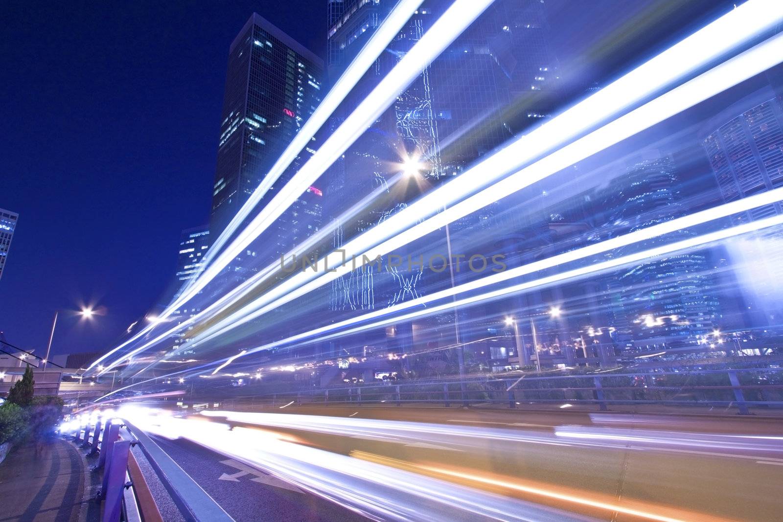 Light trails in Hong Kong highway at night by kawing921