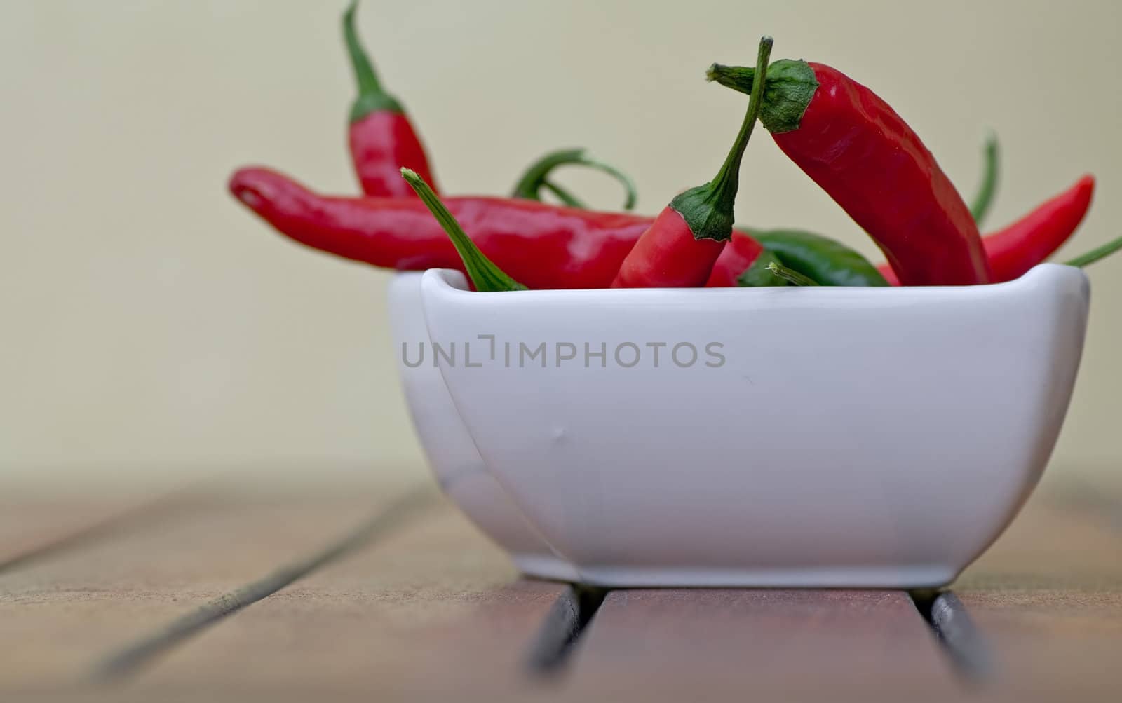 Red hot chilli peppers on a white plate