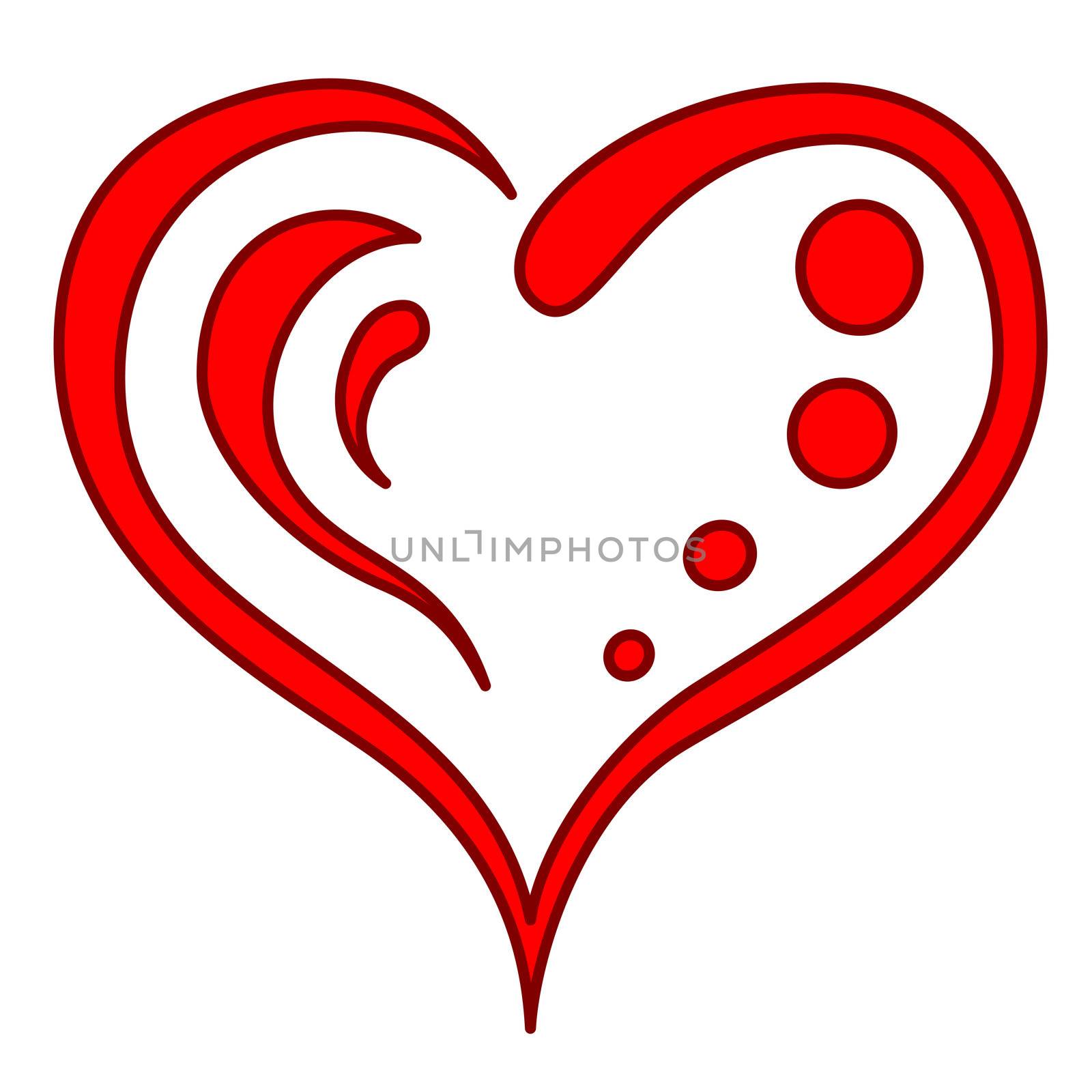 Red heart, silhouette. Symbolical sign on love and friendship