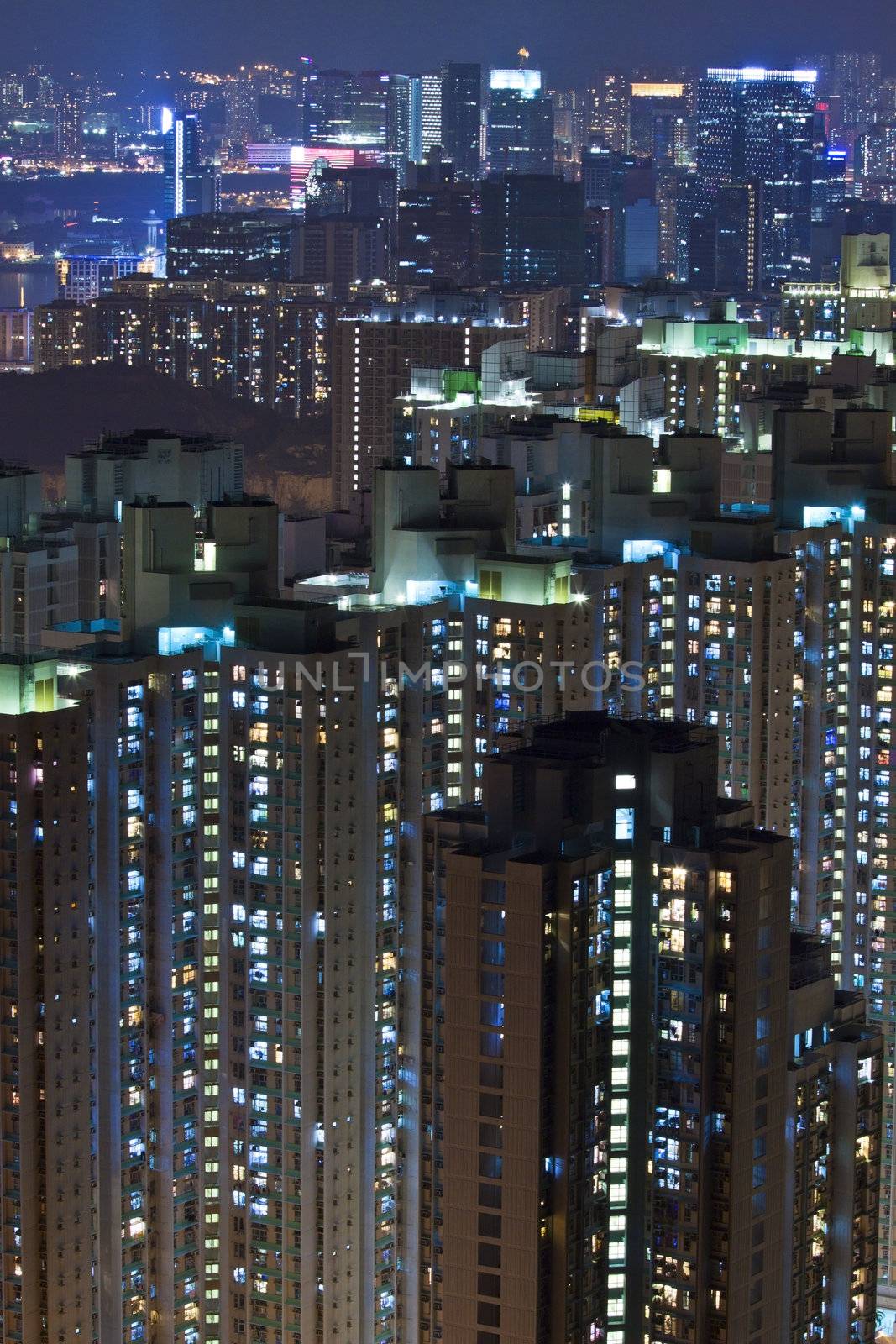 Hong Kong apartment blocks at night
