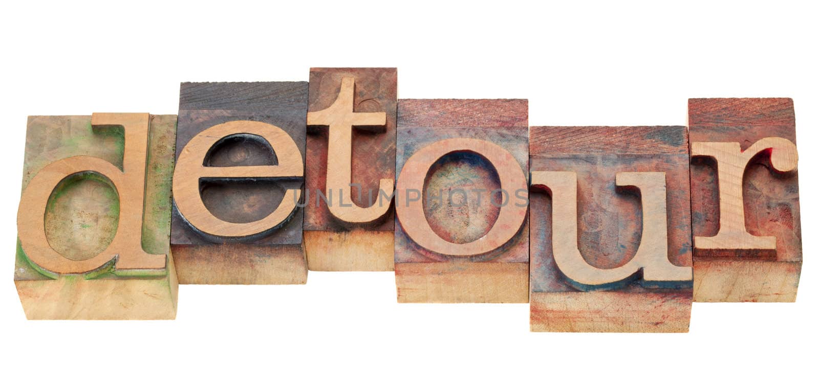 detour - isolated word in vintage wood letterpress type