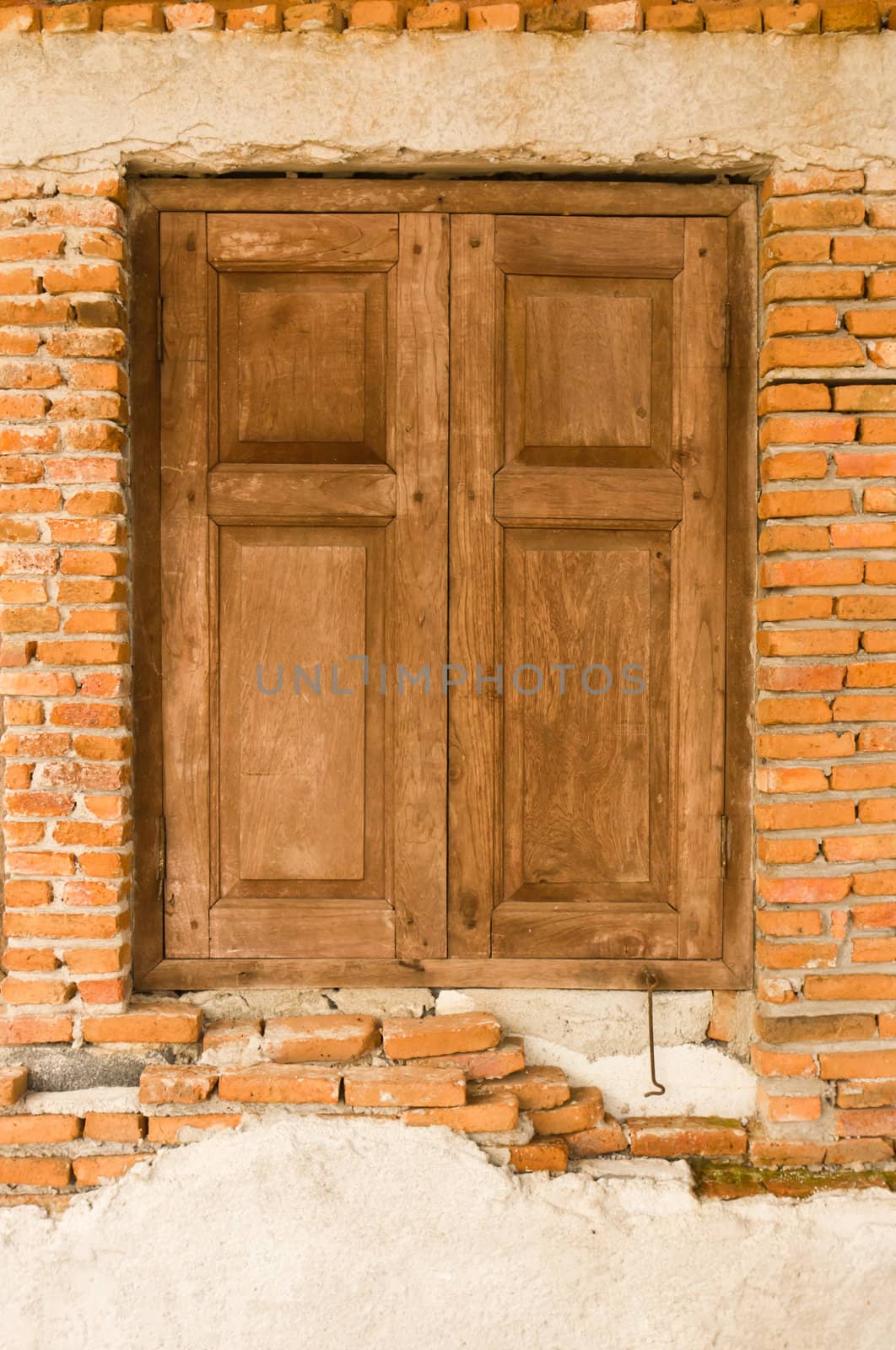 Grunge window background with brick wall