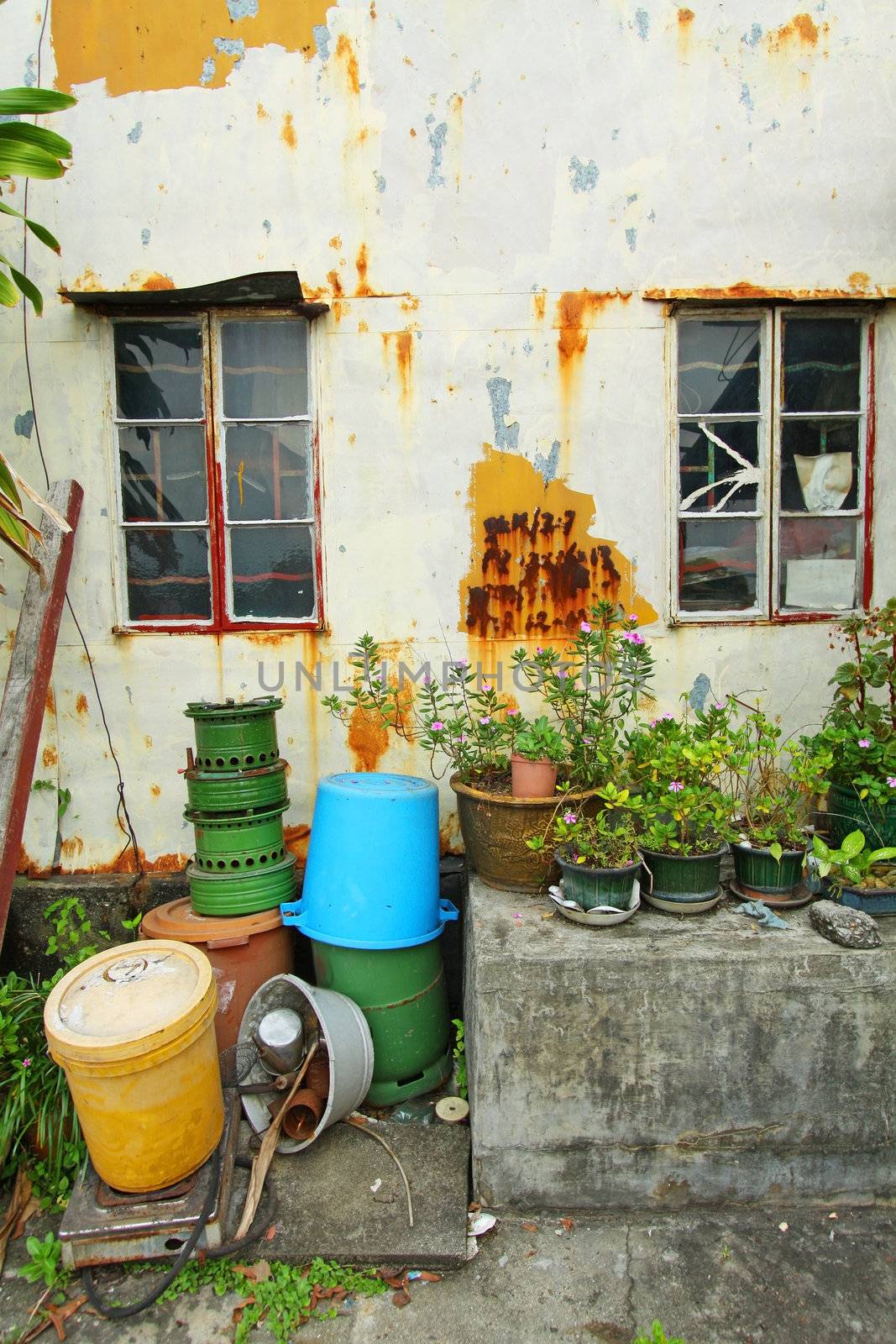 Chinese home with vintage wall, window and garden by kawing921