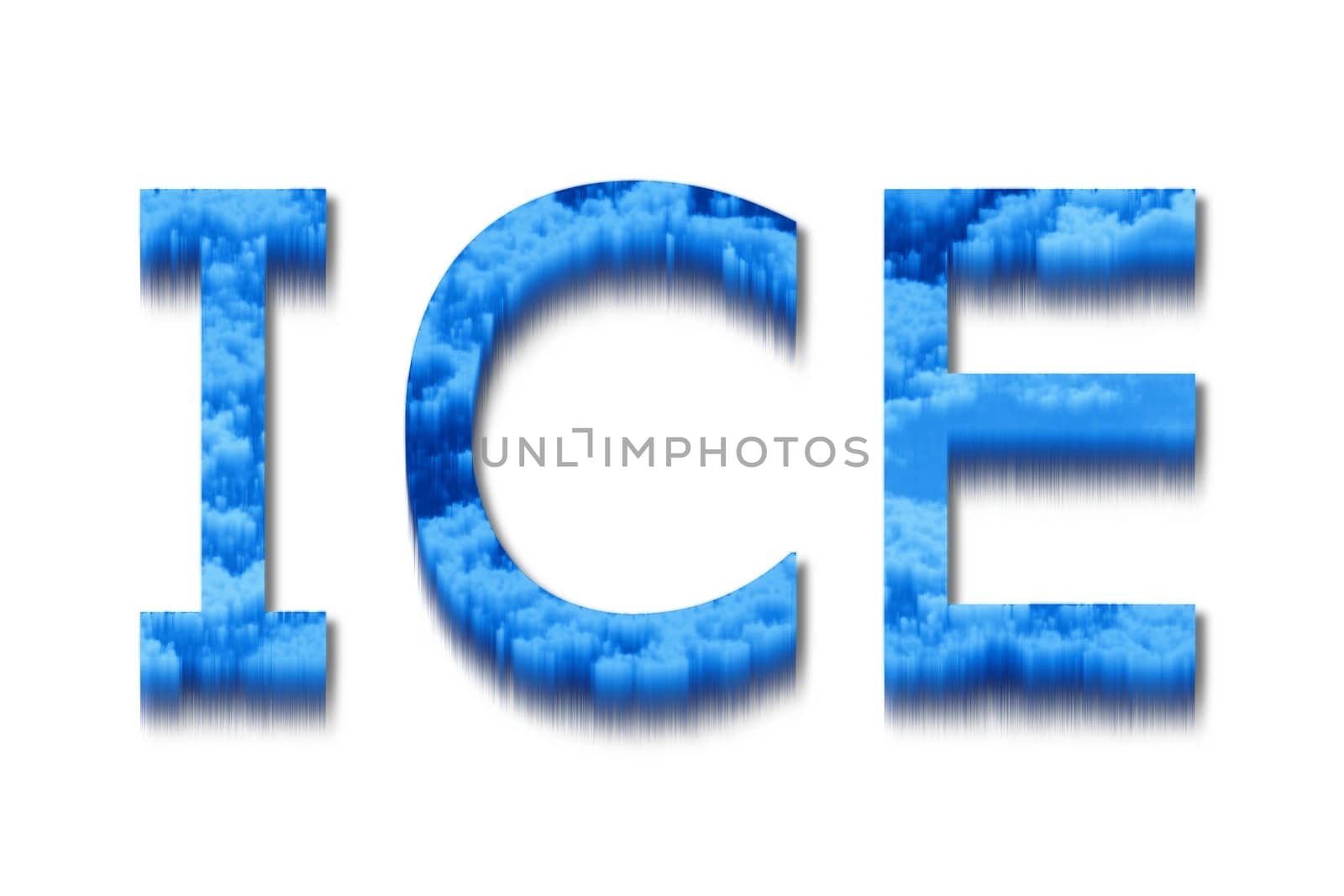 The word ice with a blue and icy texture.
