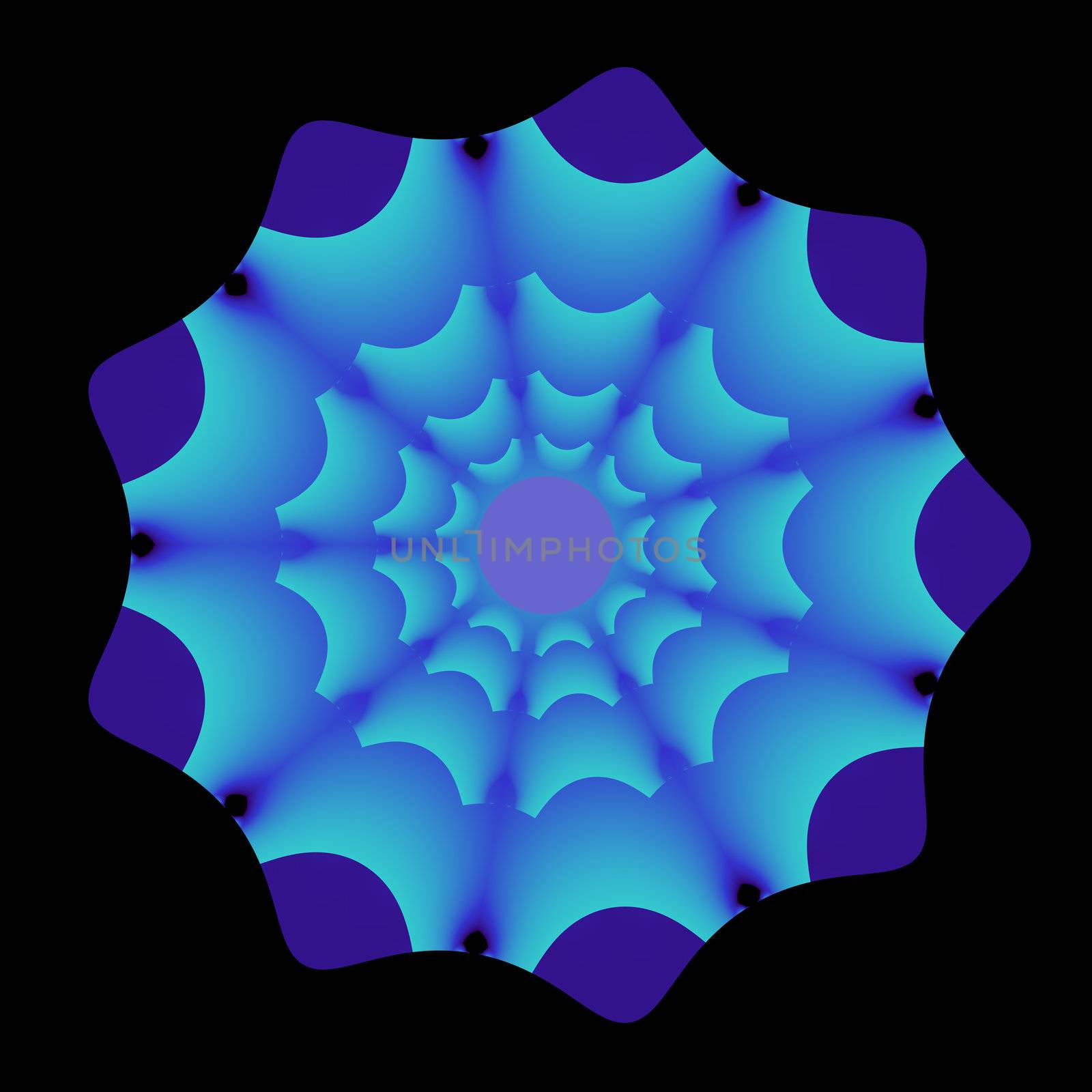 An stylized floral fractal done in cool shades of blue and purple.