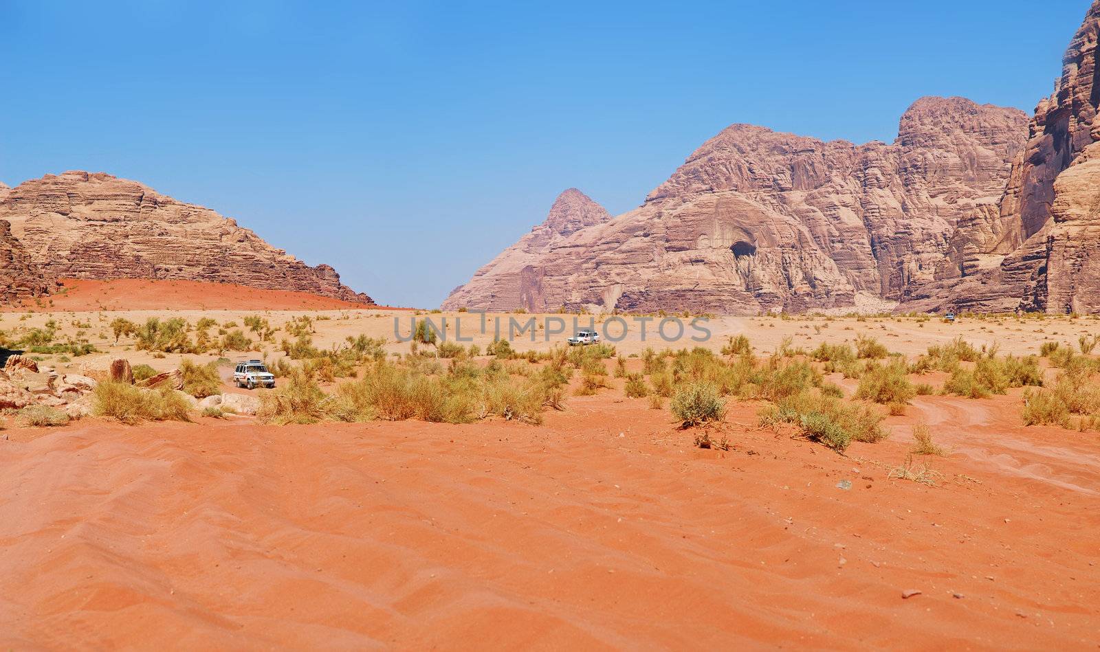 Amazing view in desert in Vadi Ram Jordan. Panorama