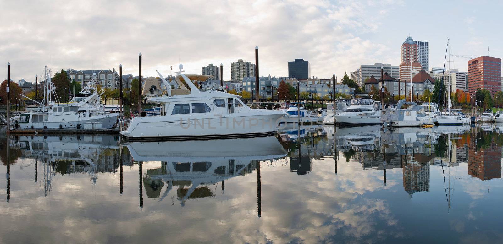 Marina on Willamette River in Portland Oregon Downtown Panorama