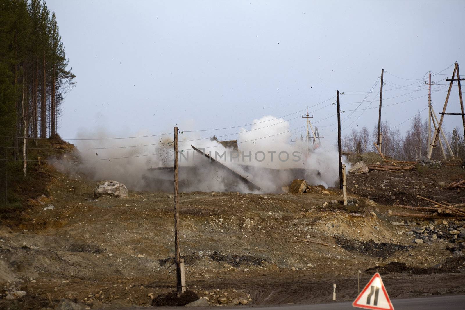 Blasting operations in the construction of roads. Time of the explosion