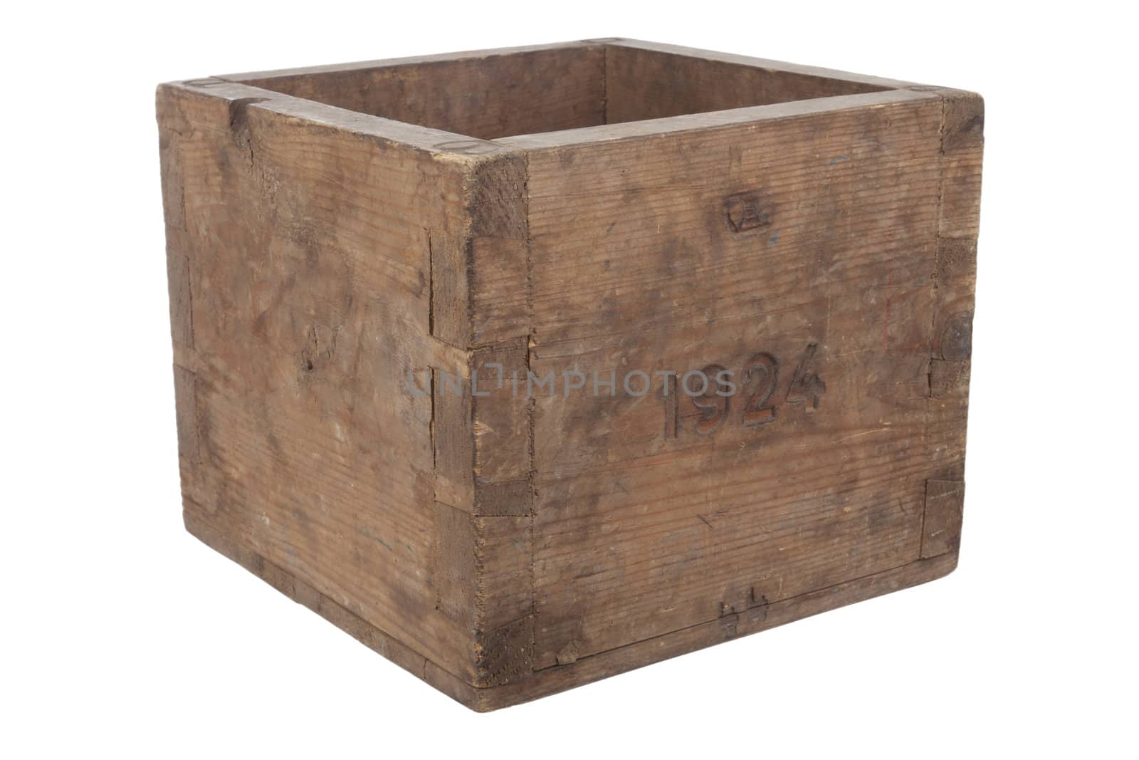 Old empty wooden box on white background 