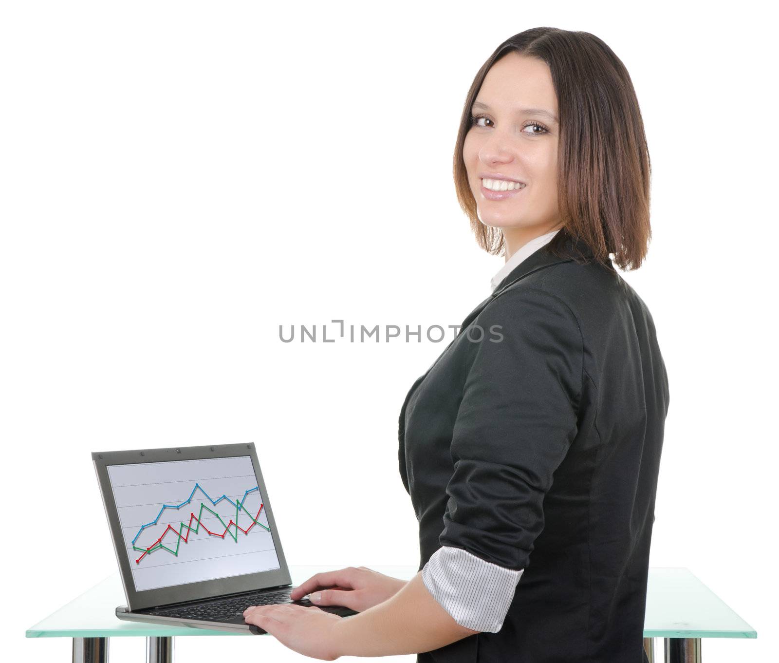 office manager, a young woman on a white background