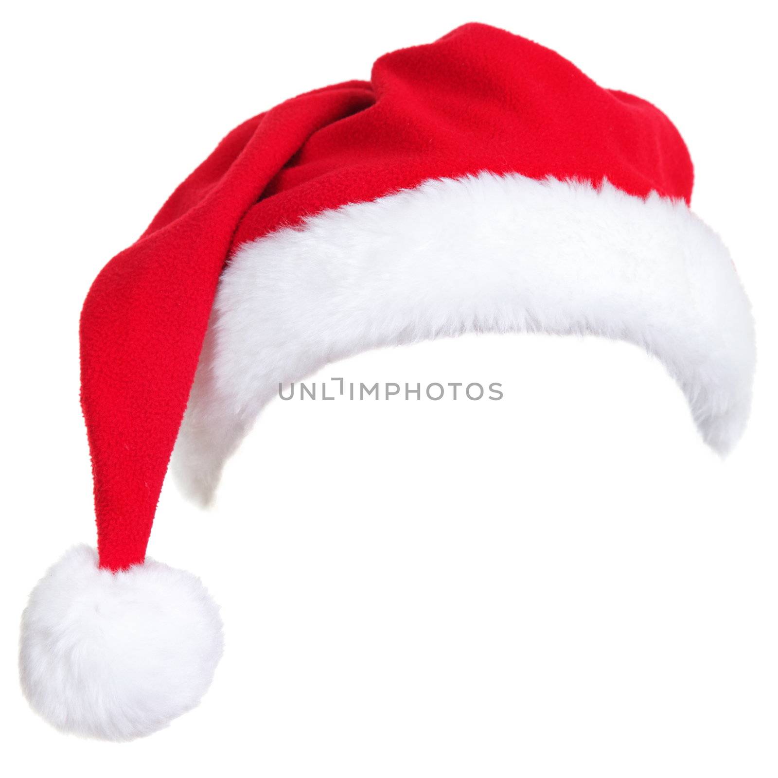 Christmas santa hat isolated on white background. designed to easily put on persons head.