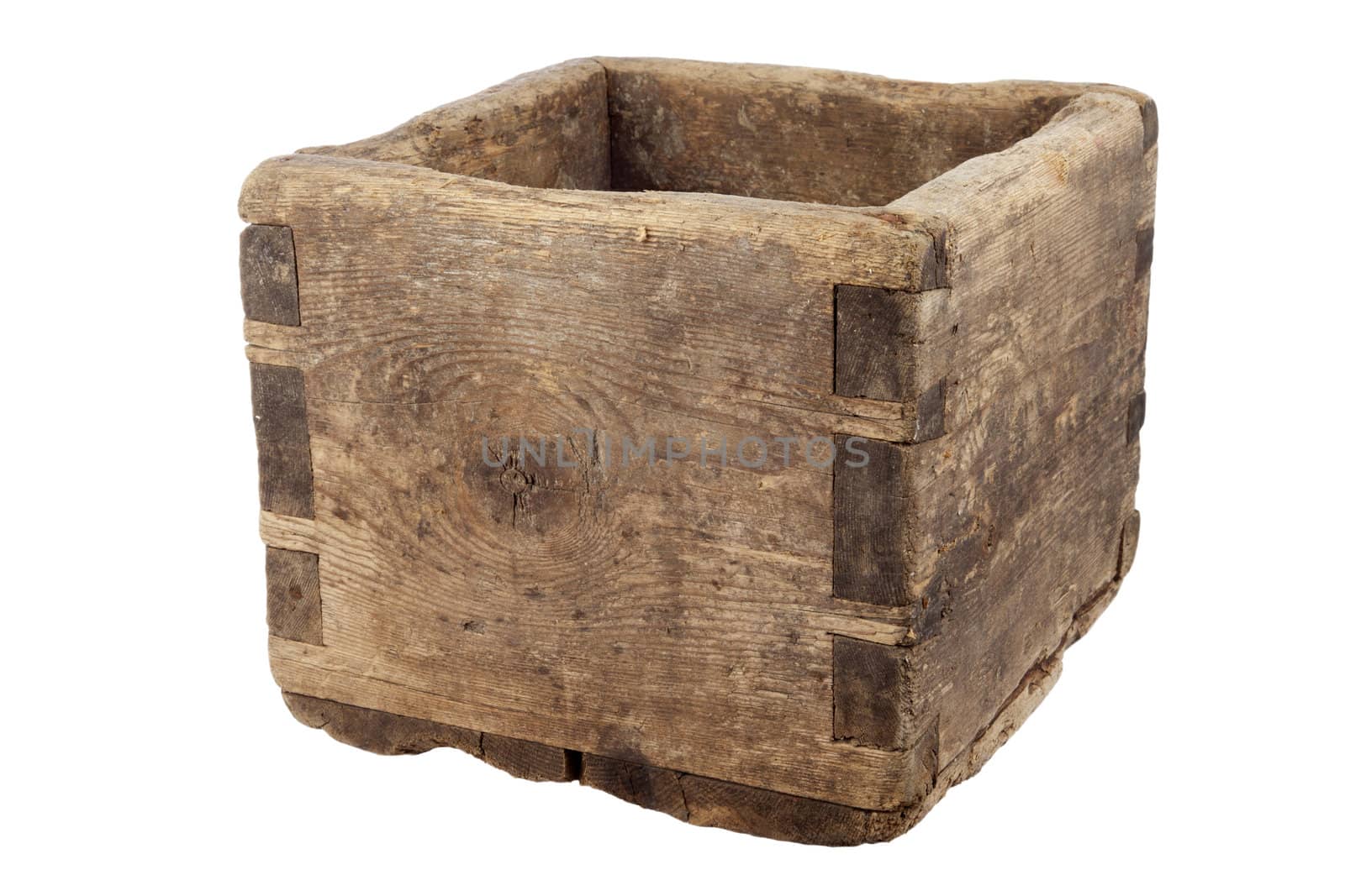 Old empty wooden box on white background 
