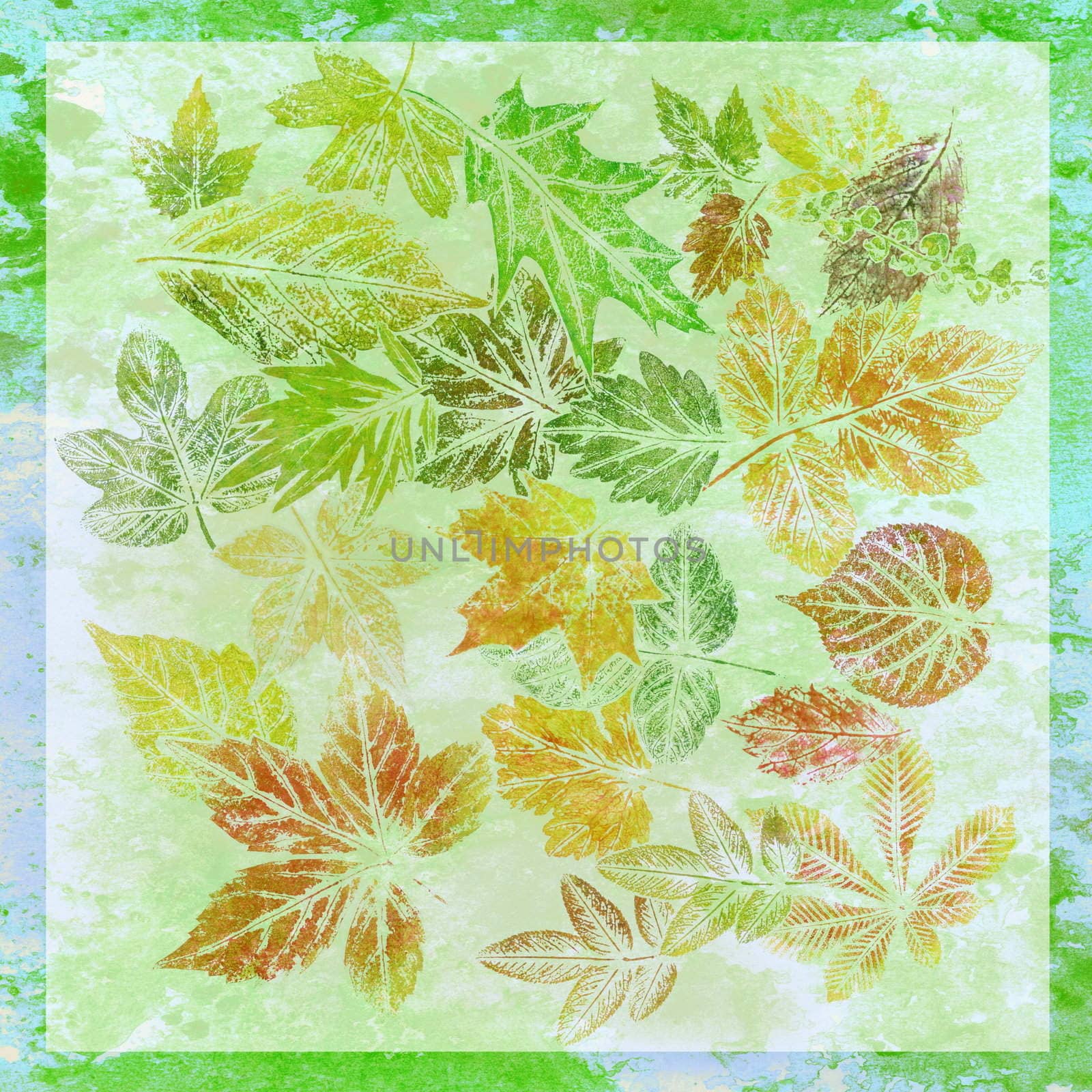 Abstract background, watercolor: leaves, painted on a paper