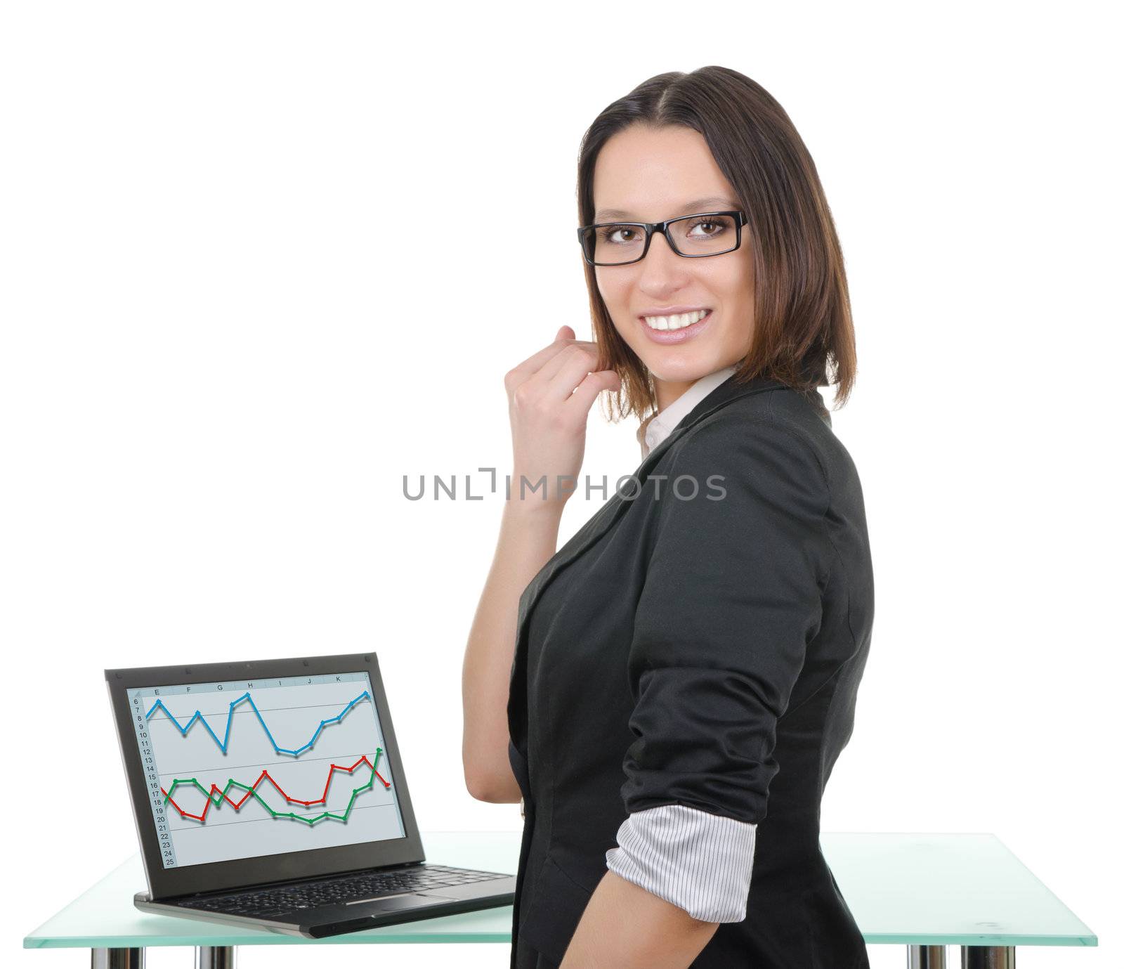 office manager, a young woman on a white background