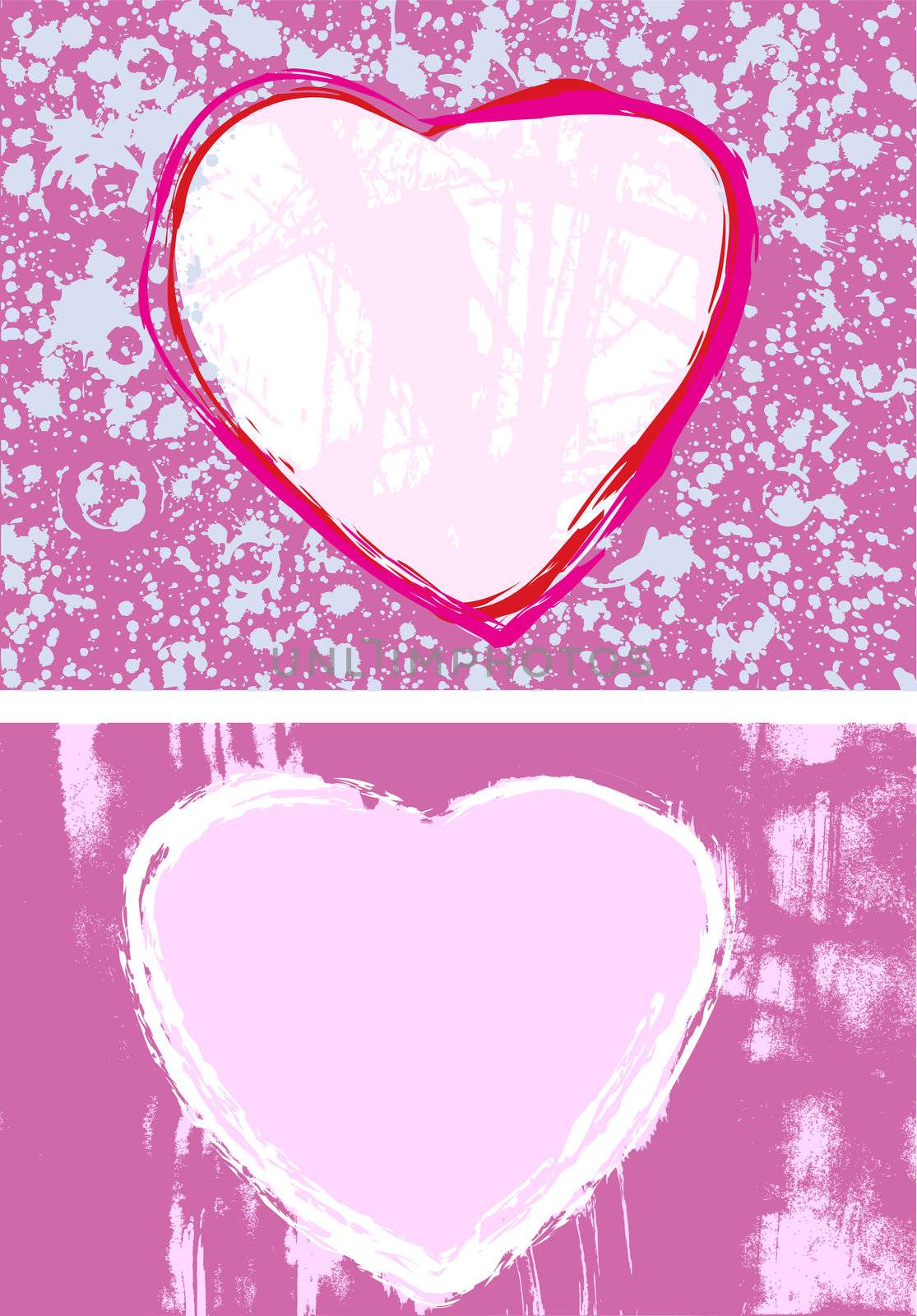 Pair of hand-drawn ink heart-shaped grunge style frames