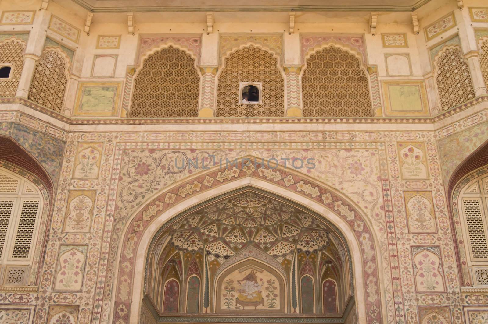 Ornate rajput style gateway within the Amber Palace near Jaipur
