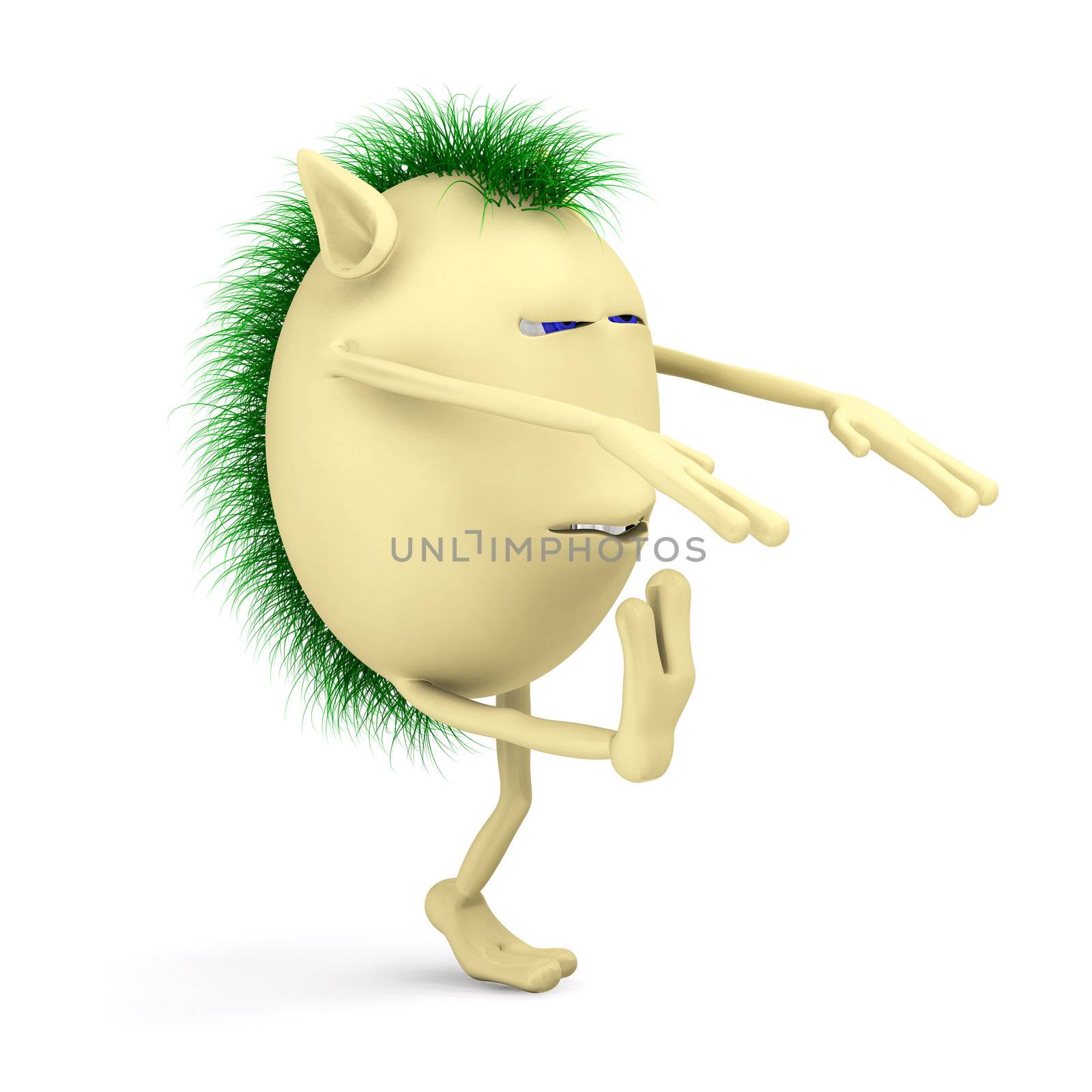 3d character puppet moon sleepwalking on white background