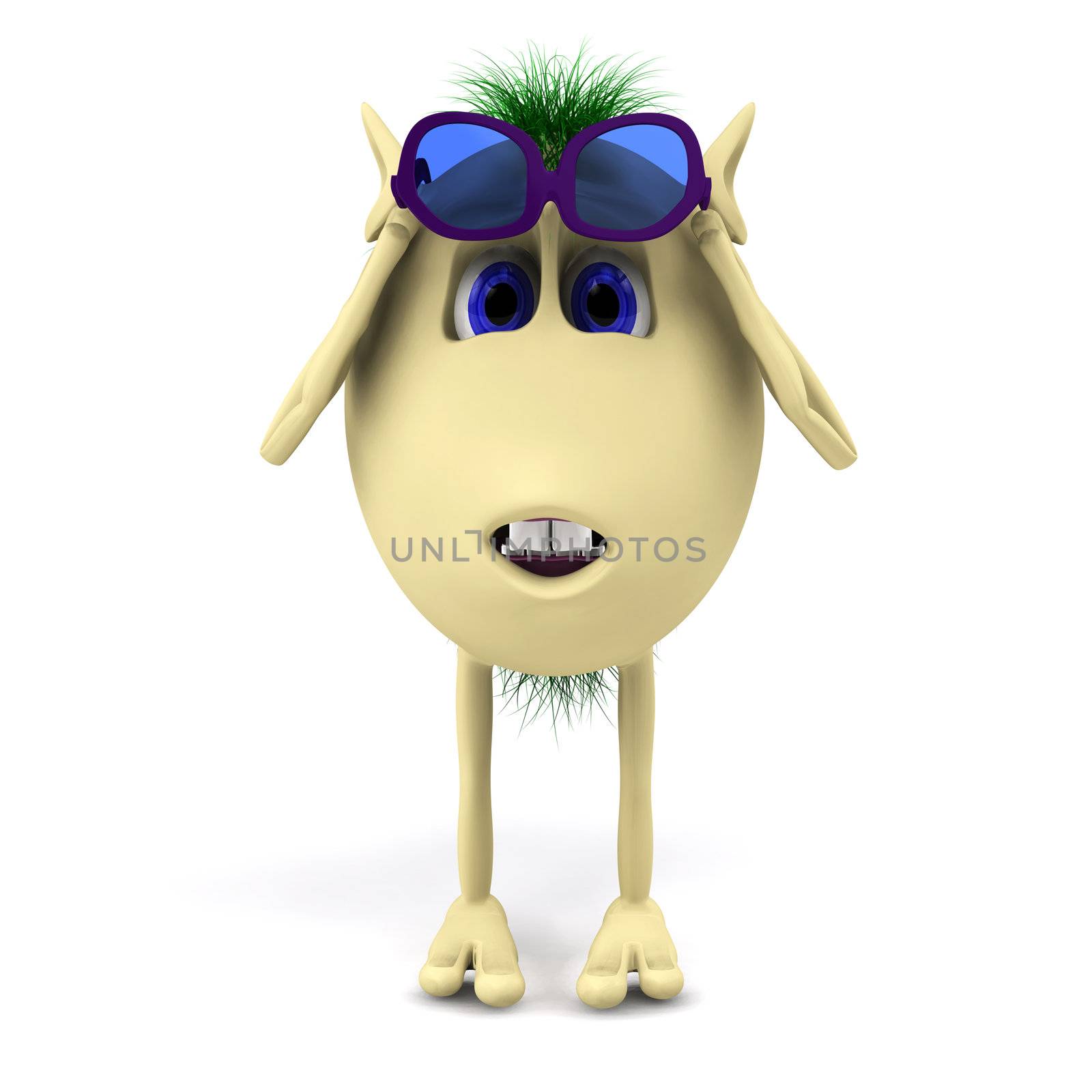 3d character puppet suprised with glasess on white