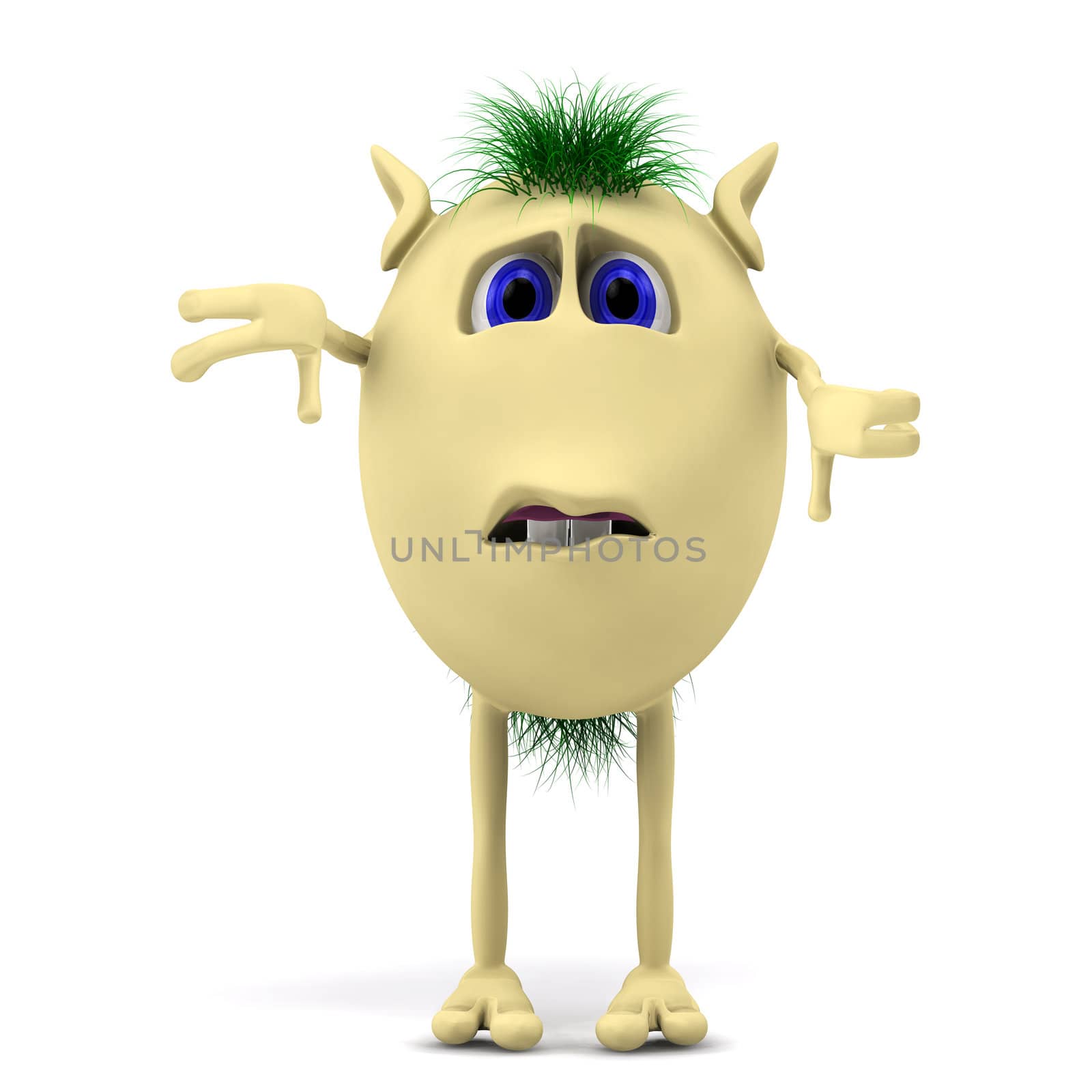 3d character puppet showing thumbs down on white