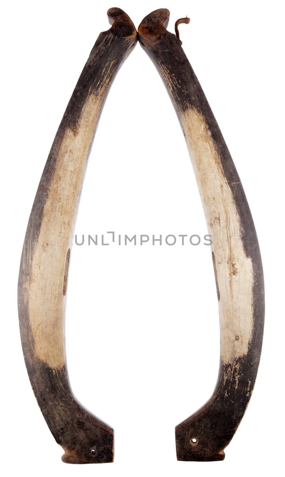 Old wooden horse collar with white background