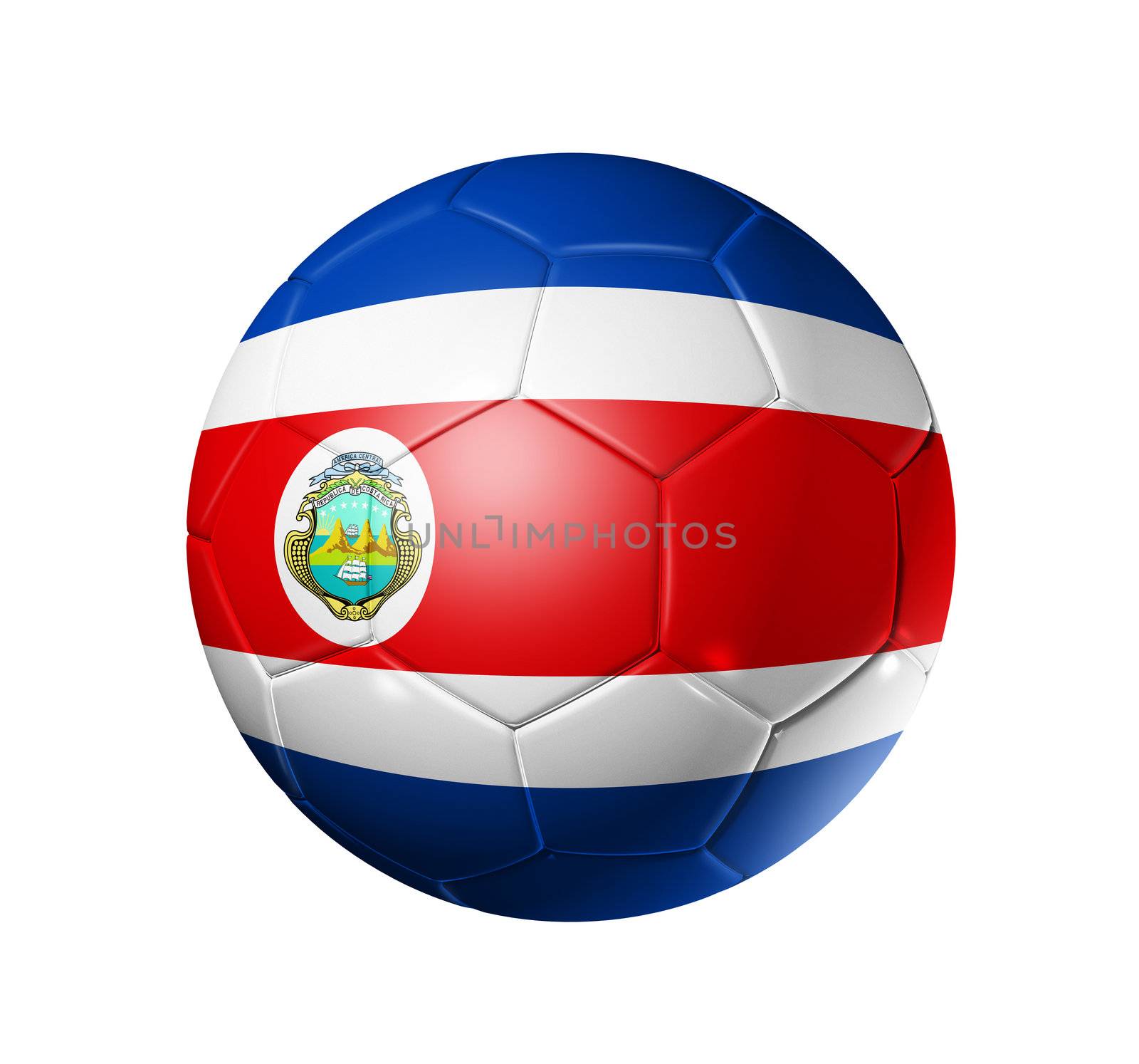 3D soccer ball with Costa Rica team flag. isolated on white with clipping path